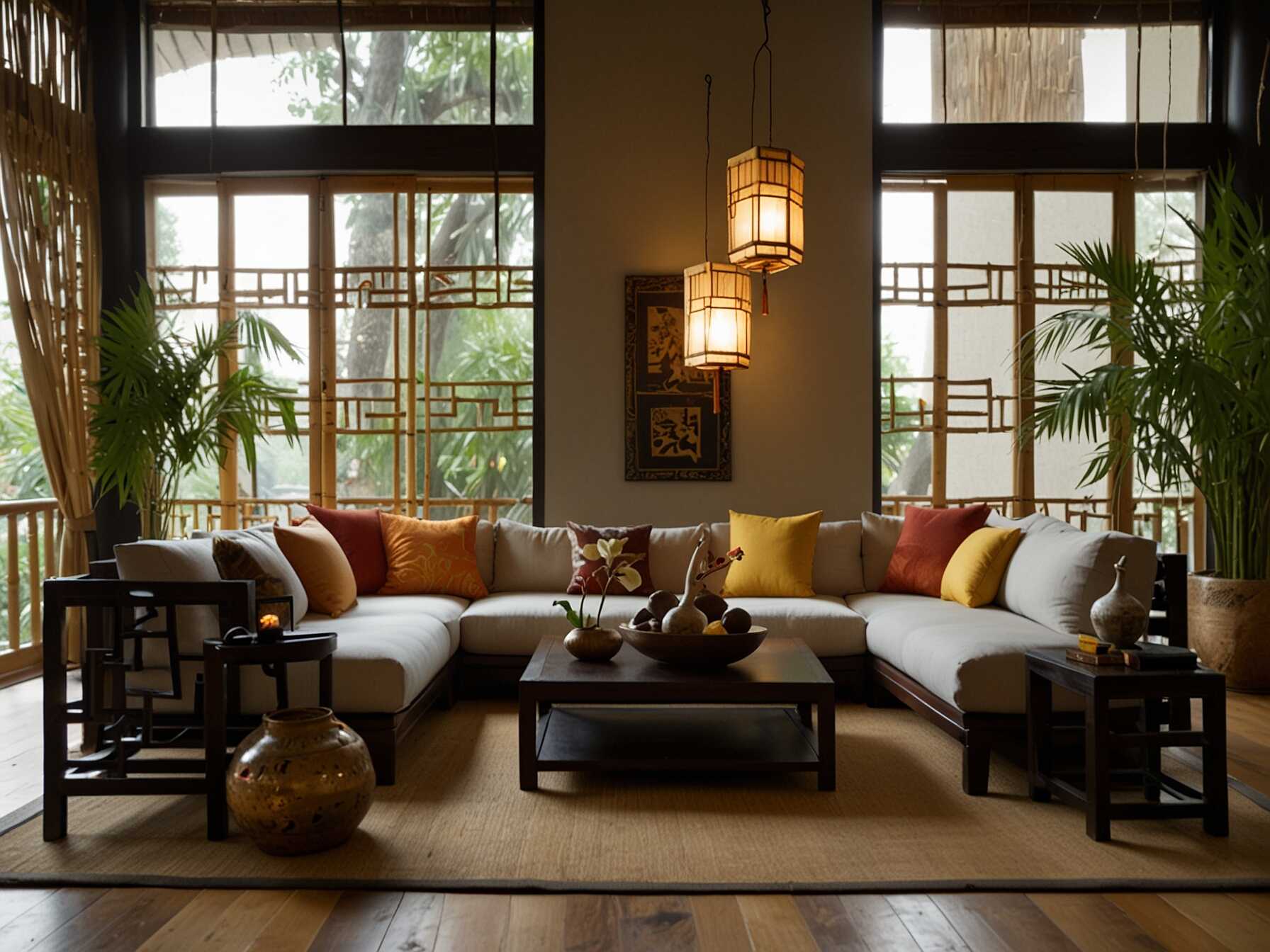  Go for an exotic look with Asian-inspired décor. Use low furniture and bamboo accessories. Add lanterns and oriental artworks.  