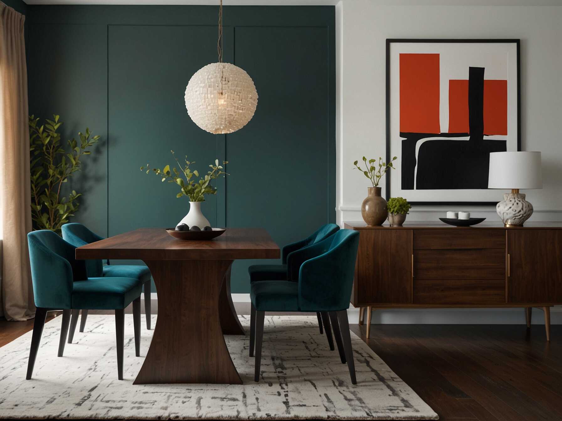  Create a modern, stylish dining room. Use sleek furniture with simple lines. Incorporate bold colors and modern art.  