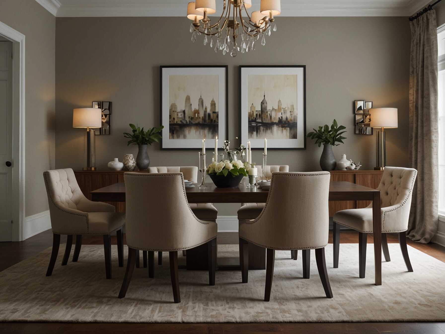  Keep your dining room simple and clutter-free. Use a neutral color palette and minimal furnishings. Focus on quality pieces that serve multiple functions.  