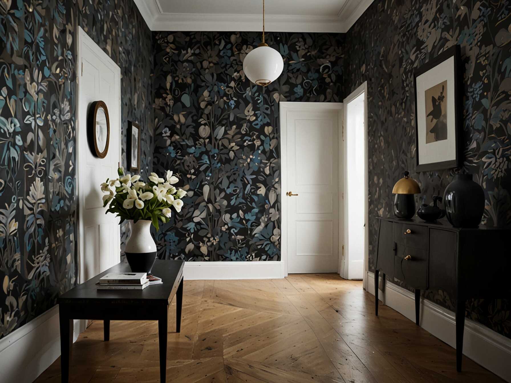 Use bold and patterned wallpaper. It can turn a plain hallway into a stylish space.  