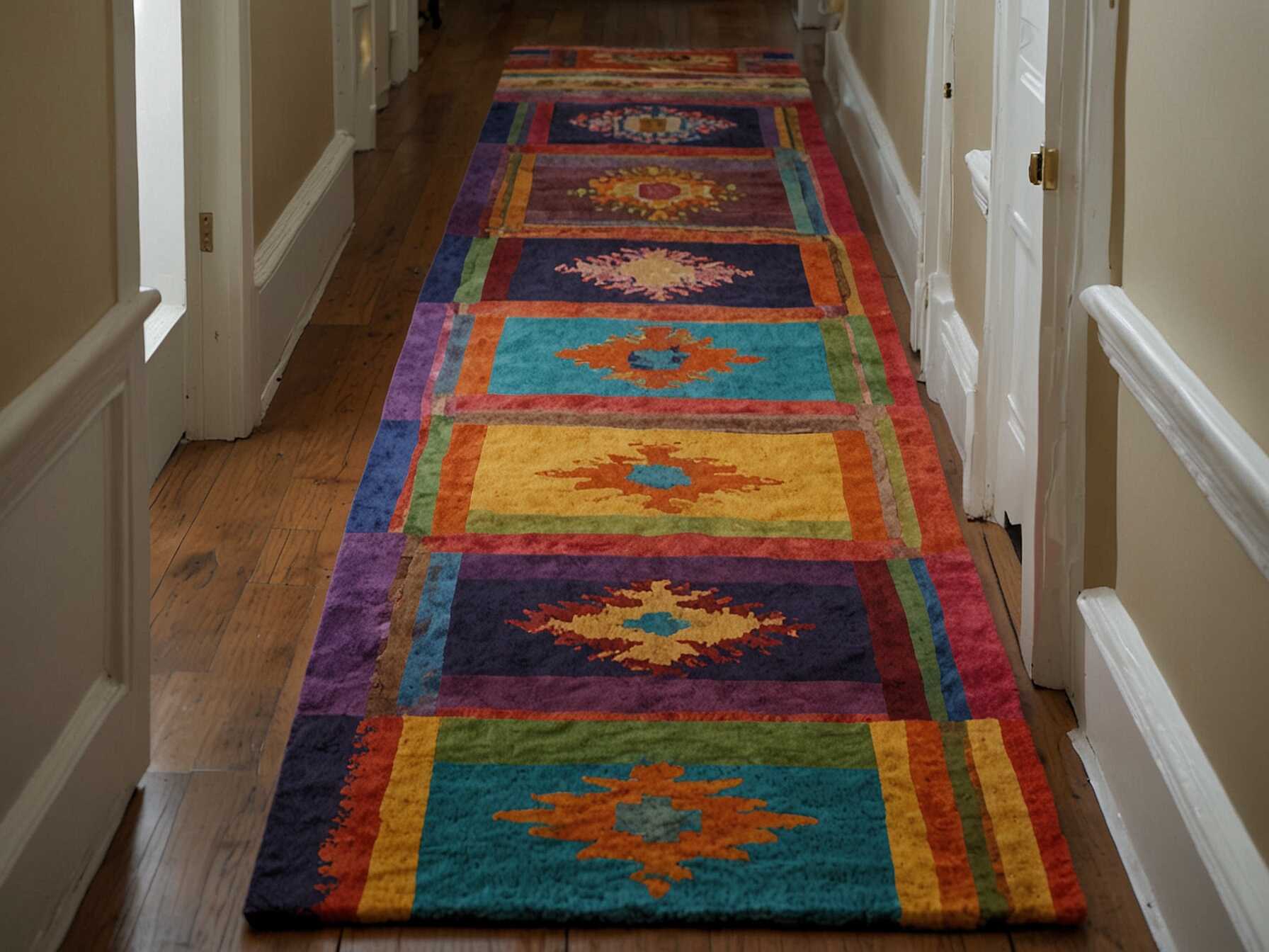 Add a colorful runner to your hallway floor. It brings warmth and liveliness to the space. This easy addition can make a huge impact without costing much.  