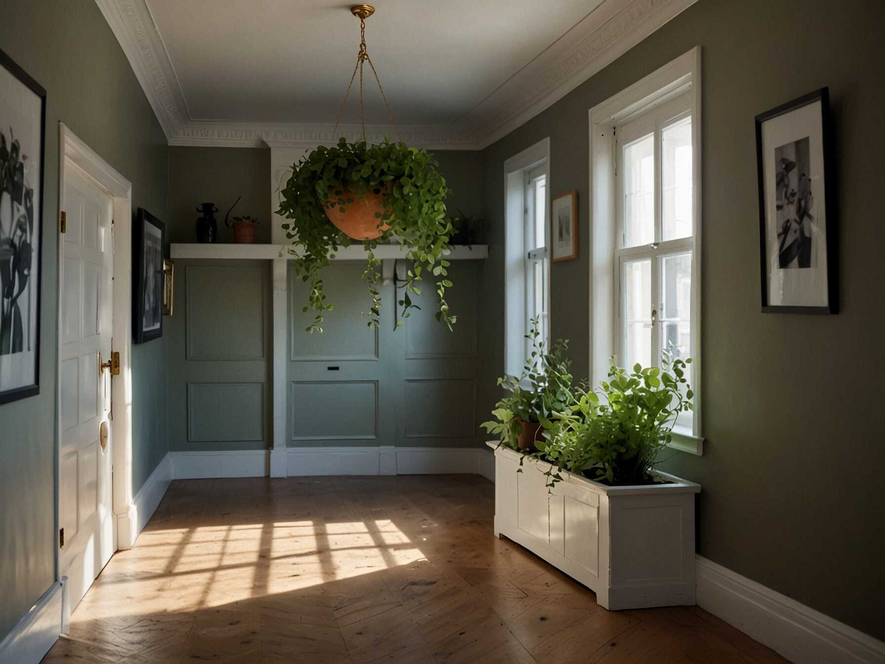 Place small plants or hanging planters in your hallway. Adding greenery can make the space feel fresh and lively.  