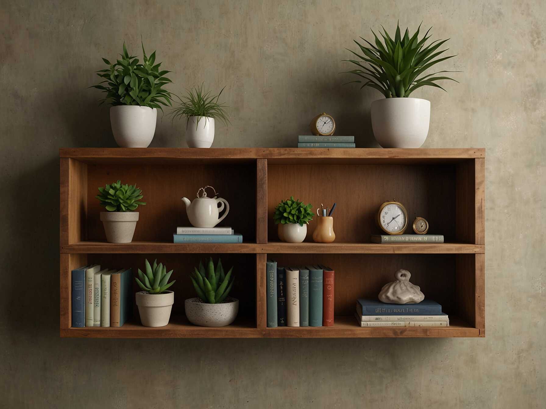 Put up open shelves for extra storage. Decorate them with books, plants, and trinkets for a warm, personalized touch.  