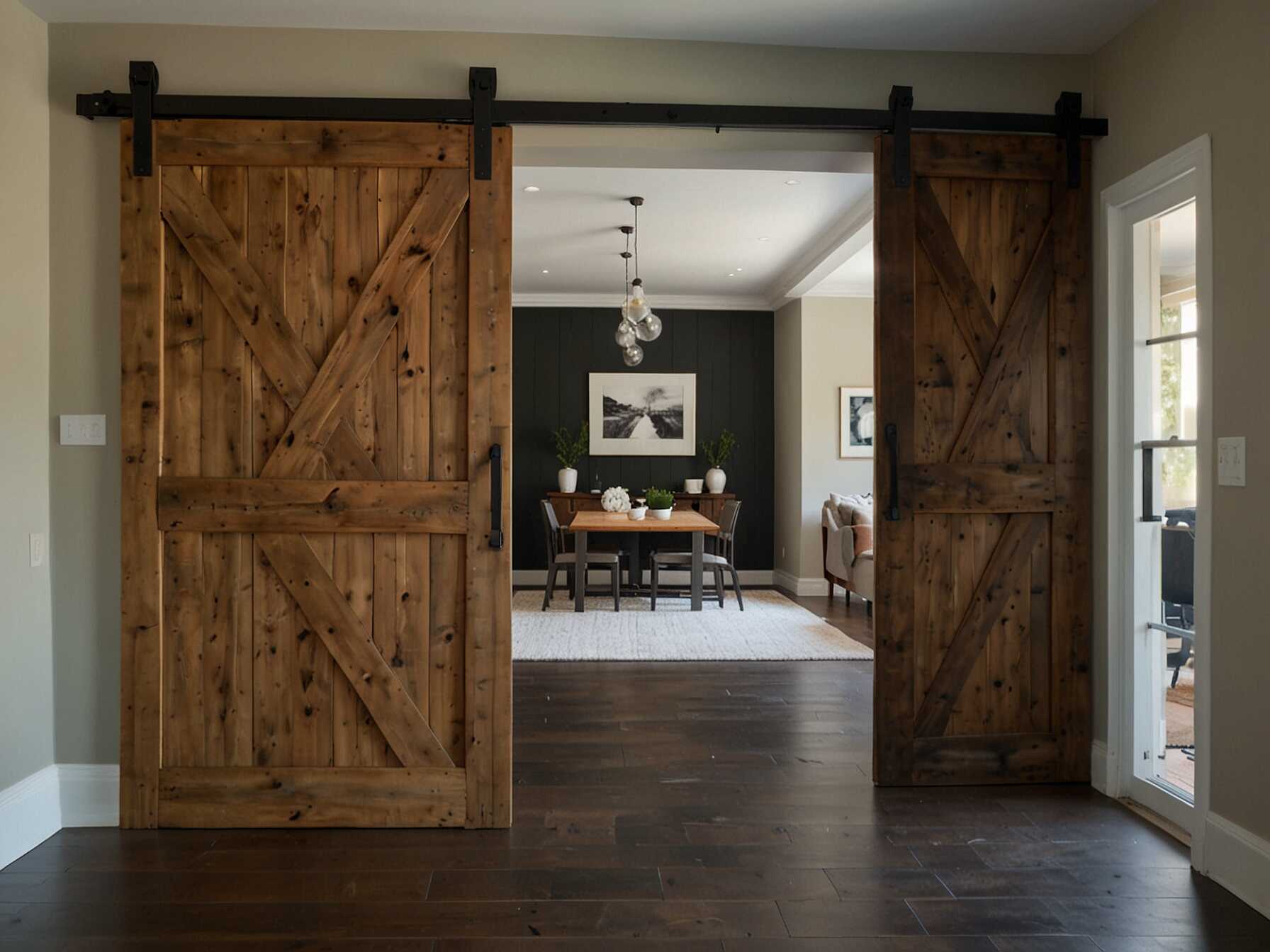 Install sliding barn doors. They save space and add an interesting visual feature to your hallway.  