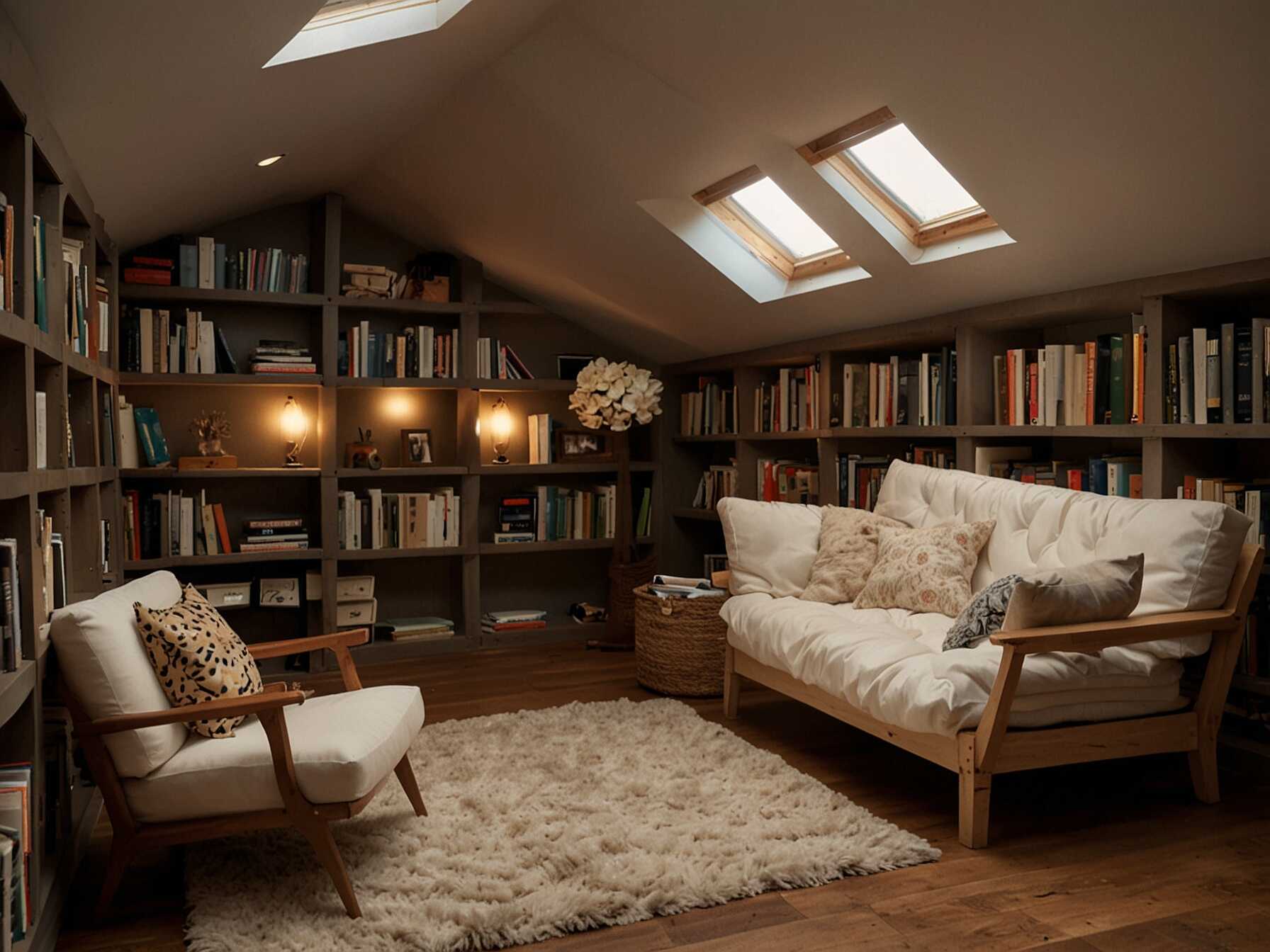 Transform your attic into a cozy reading nook. Add built-in shelves and a comfy chair. Throw in some soft lighting to create the perfect snug corner for book lovers.  