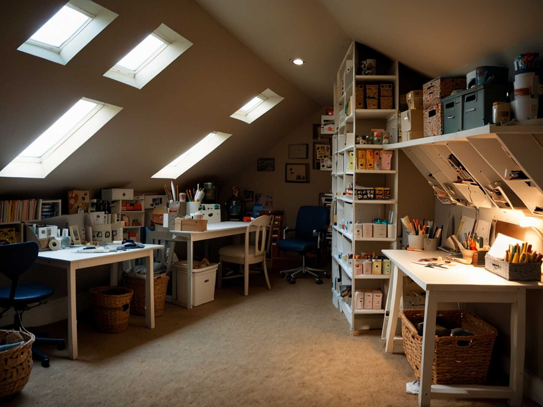 Turn your attic into a craft room. Use tables and storage units for supplies. Ensure good lighting to see your projects clearly.  