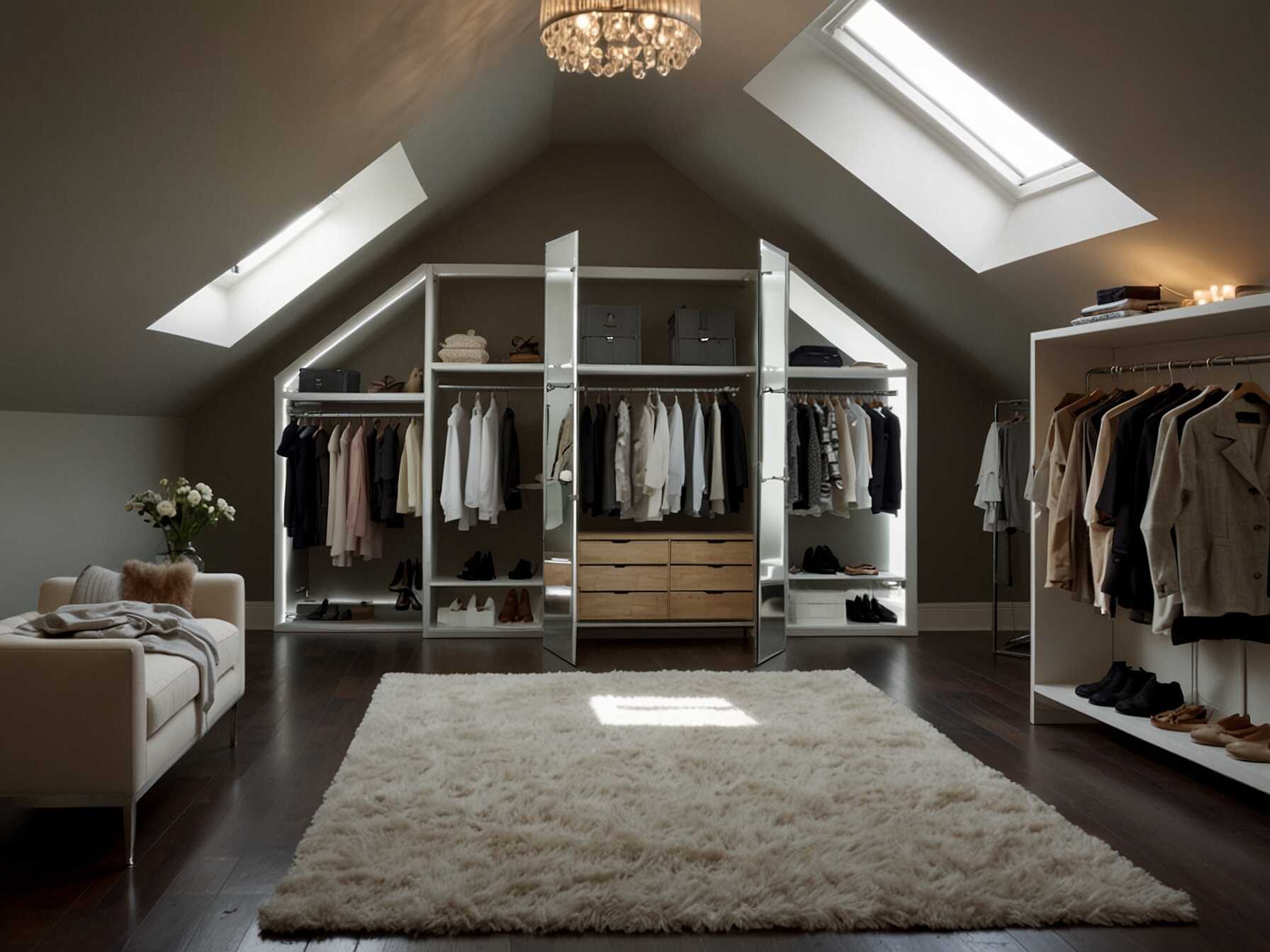 Create a sophisticated dressing room in your attic. Add mirrors, good lighting, and plenty of storage for clothes and accessories. Ensure theres space to move freely.  