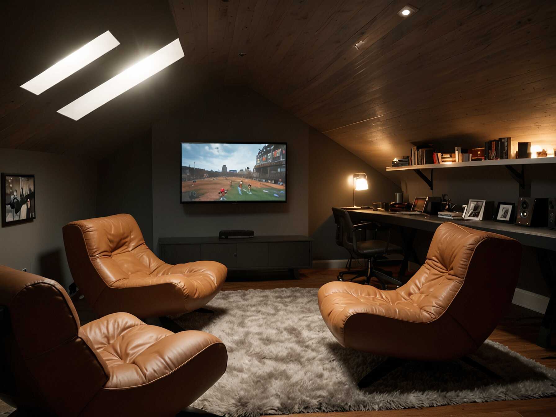 Create a gaming zone in your attic. Use comfortable chairs and proper lighting. Add shelves for games and systems to keep everything organized.  