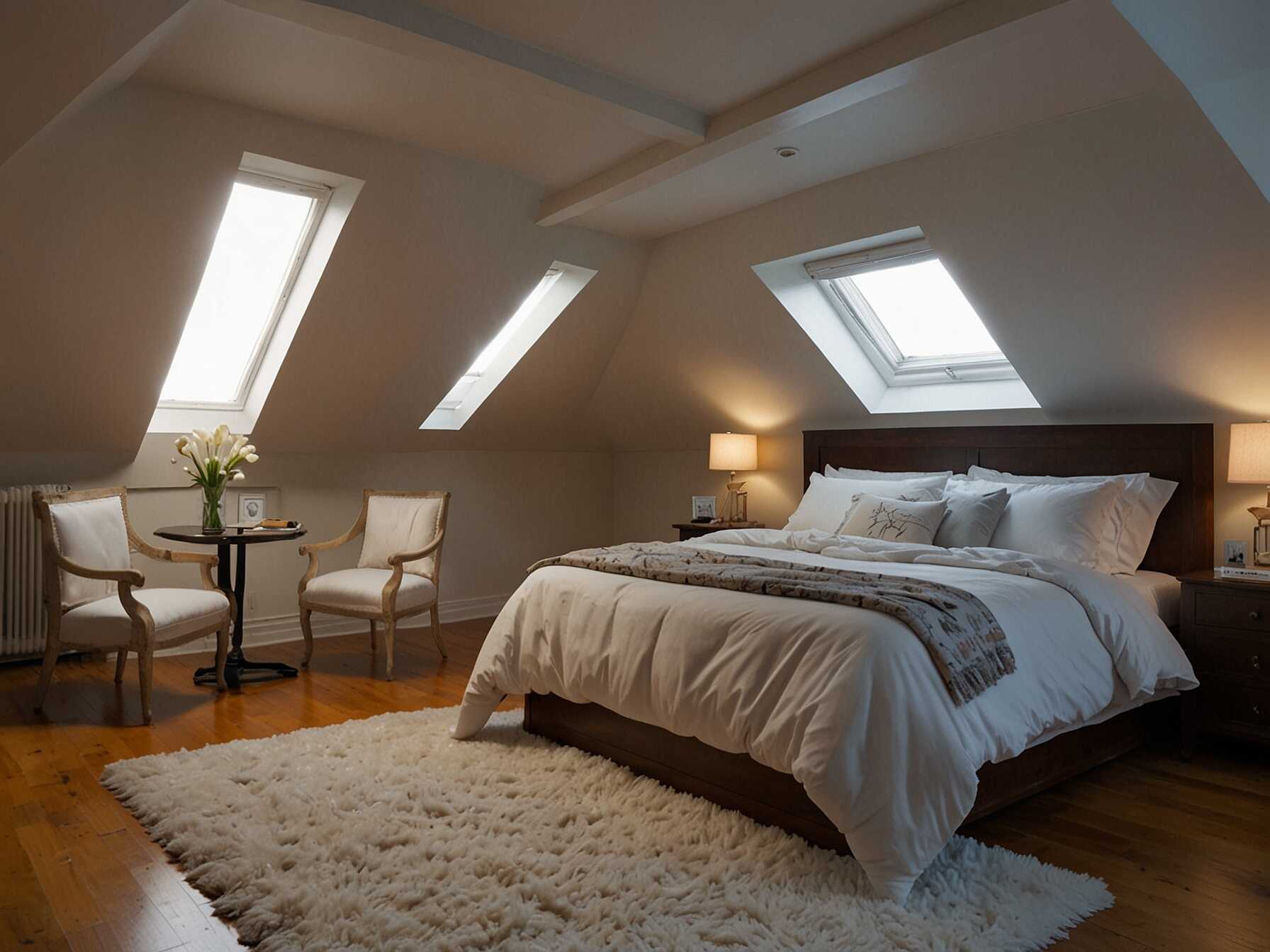 Turn your attic into a lovely guest bedroom. Use light colors to make it feel spacious. Add a comfy bed and simple decor for a welcoming vibe.  