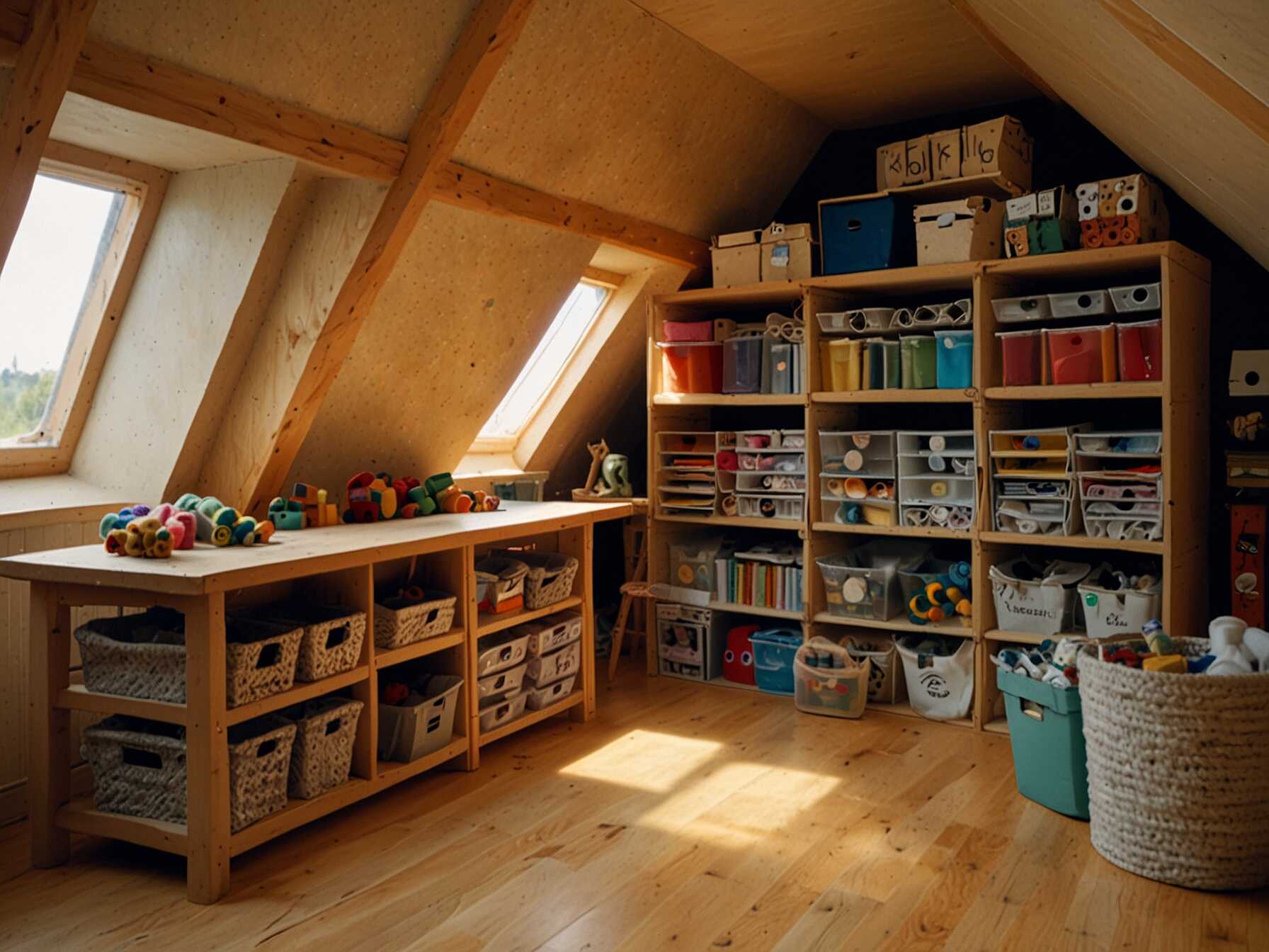 Make your attic a hobby room. Use it for activities like model building or knitting. Keep it organized with shelves and storage bins.  