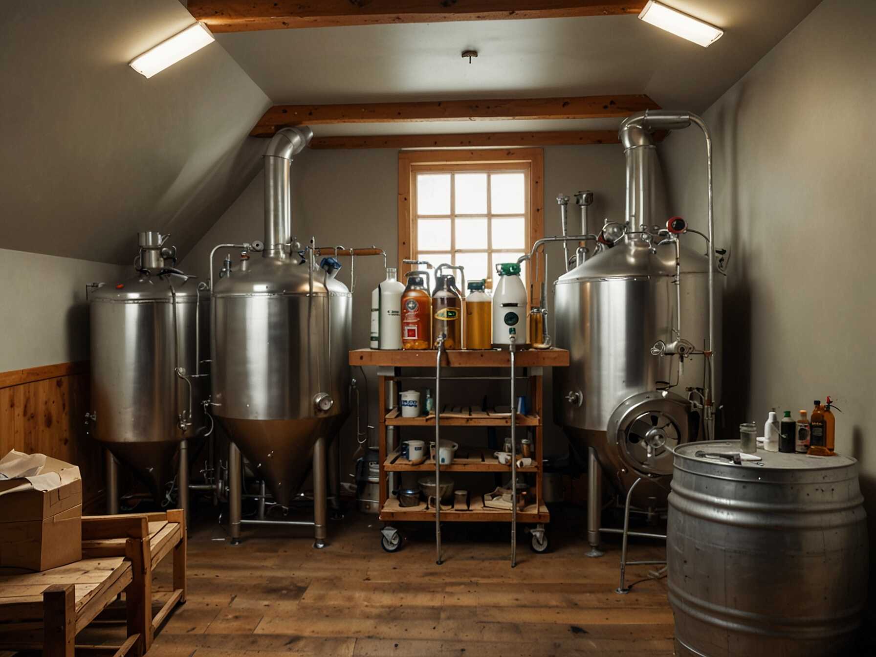 Set up a home brewery in your attic. Use shelves and a workspace for brewing equipment. Keep it well-ventilated and organized.  