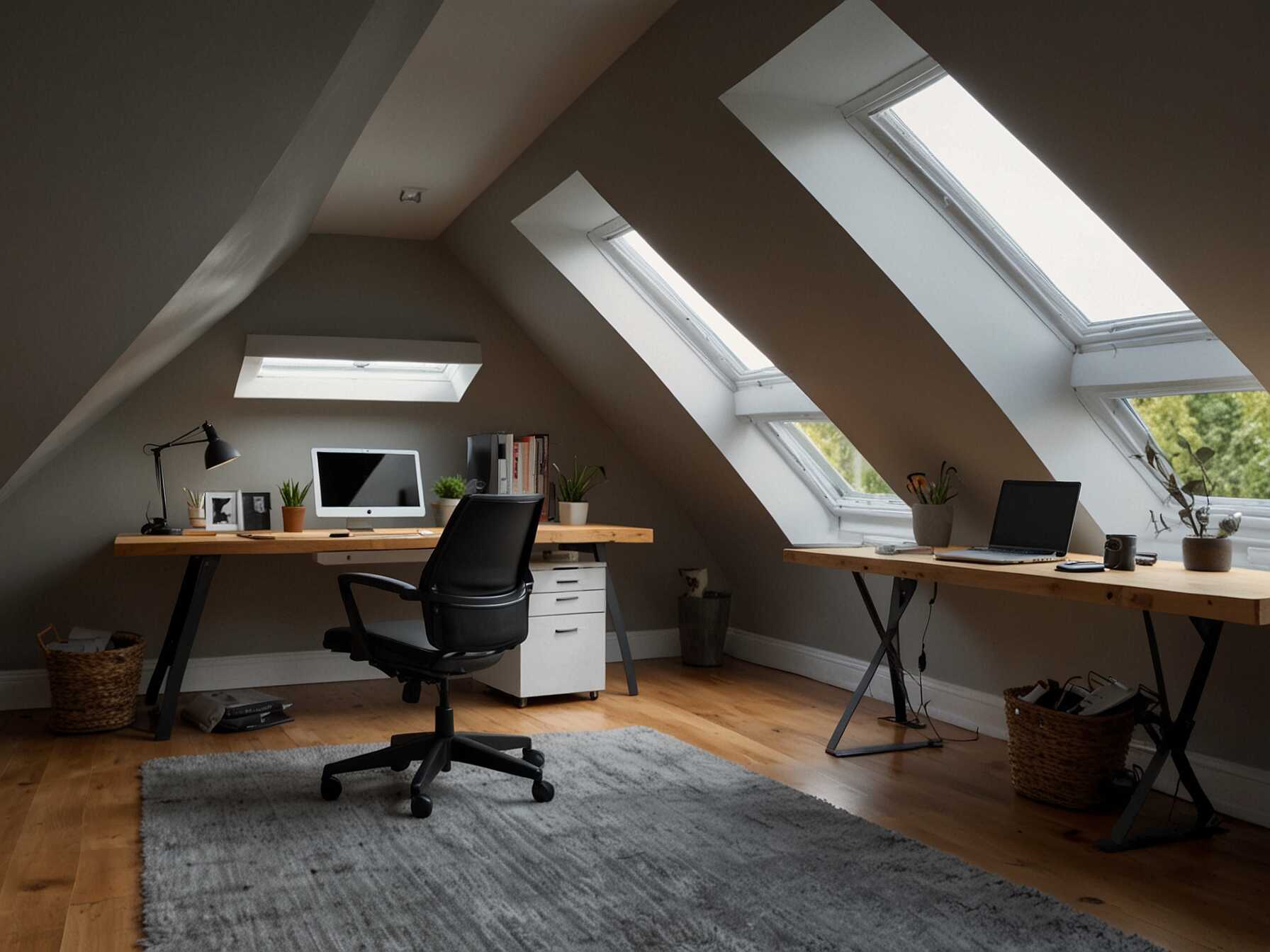 Convert your attic into a functional home office. Utilize ergonomic furniture and proper lighting. Ensure good ventilation to make your workspace productive and pleasant.  