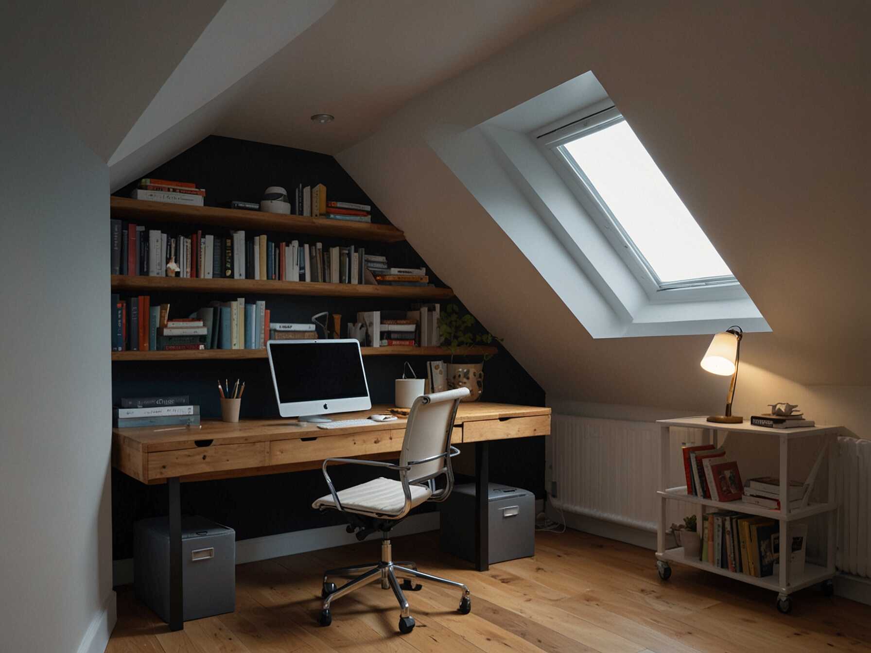 Turn your attic into a quiet study area. Use a sturdy desk and comfortable chair. Ensure theres good lighting and minimal distractions.  