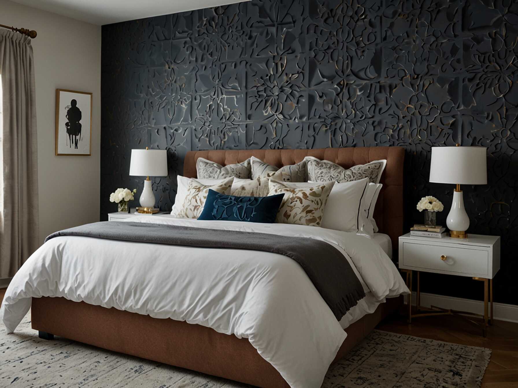 Create an accent wall to add interest to your bedroom. Paint one wall a different color or use wallpaper. It can be a bold color or a subtle pattern.  