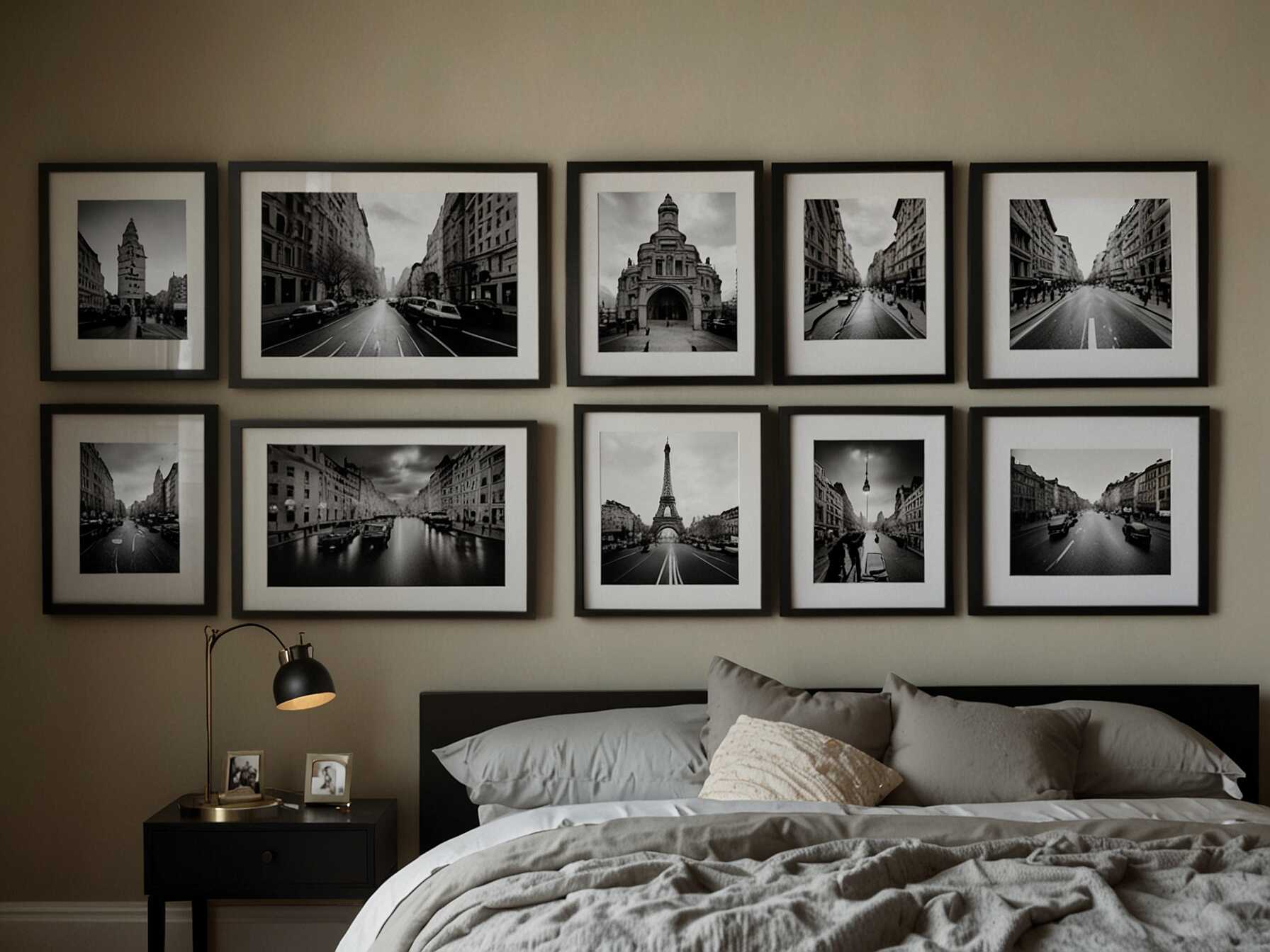 Create an art gallery in your bedroom. Hang a collection of your favorite prints or photos. Arrange them in a grid or a creative layout for visual interest.  