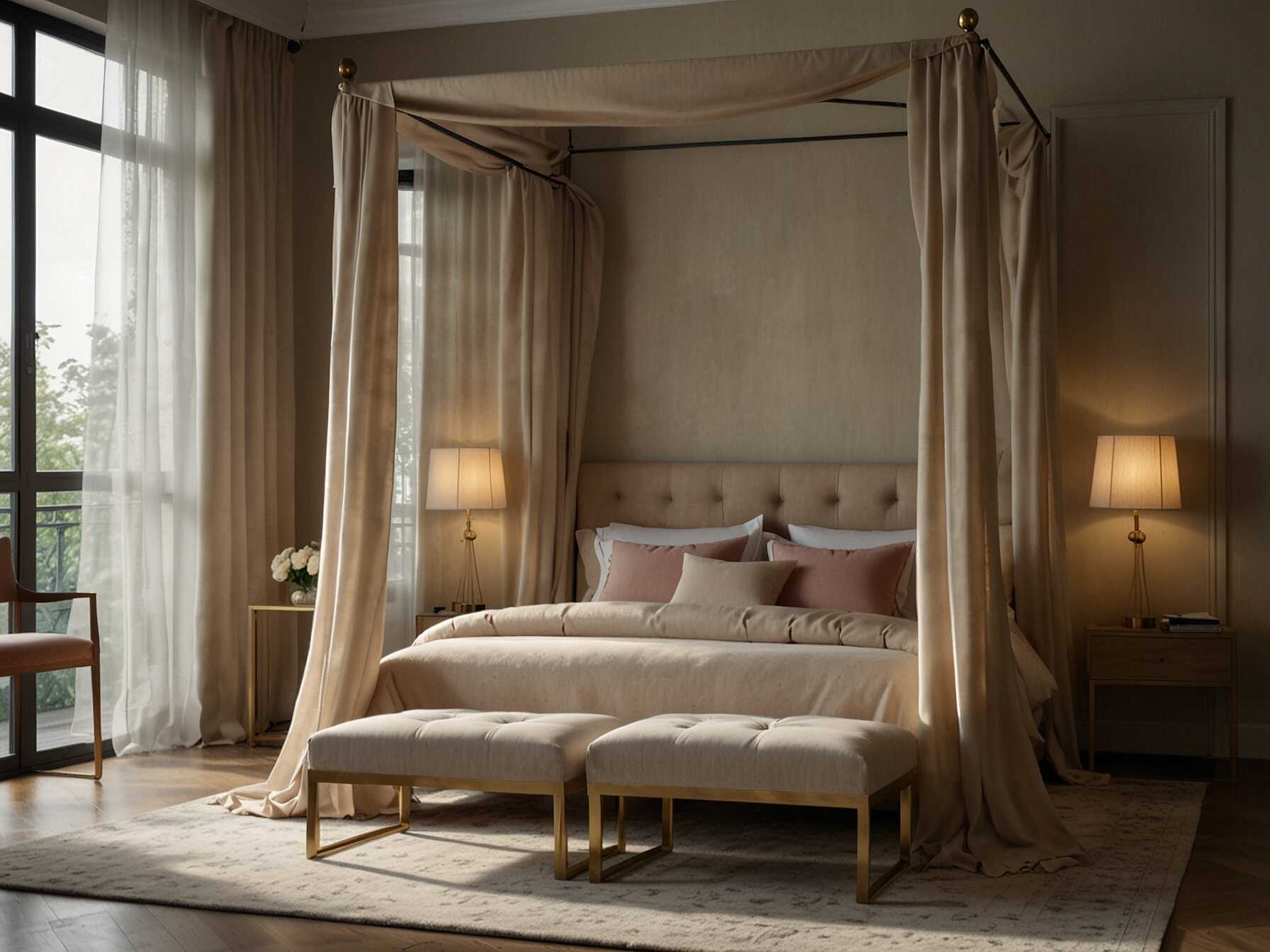 Add a touch of elegance with a canopy bed. Use light, airy fabric to drape over the frame. It creates a dreamy and luxurious feel in your bedroom.  