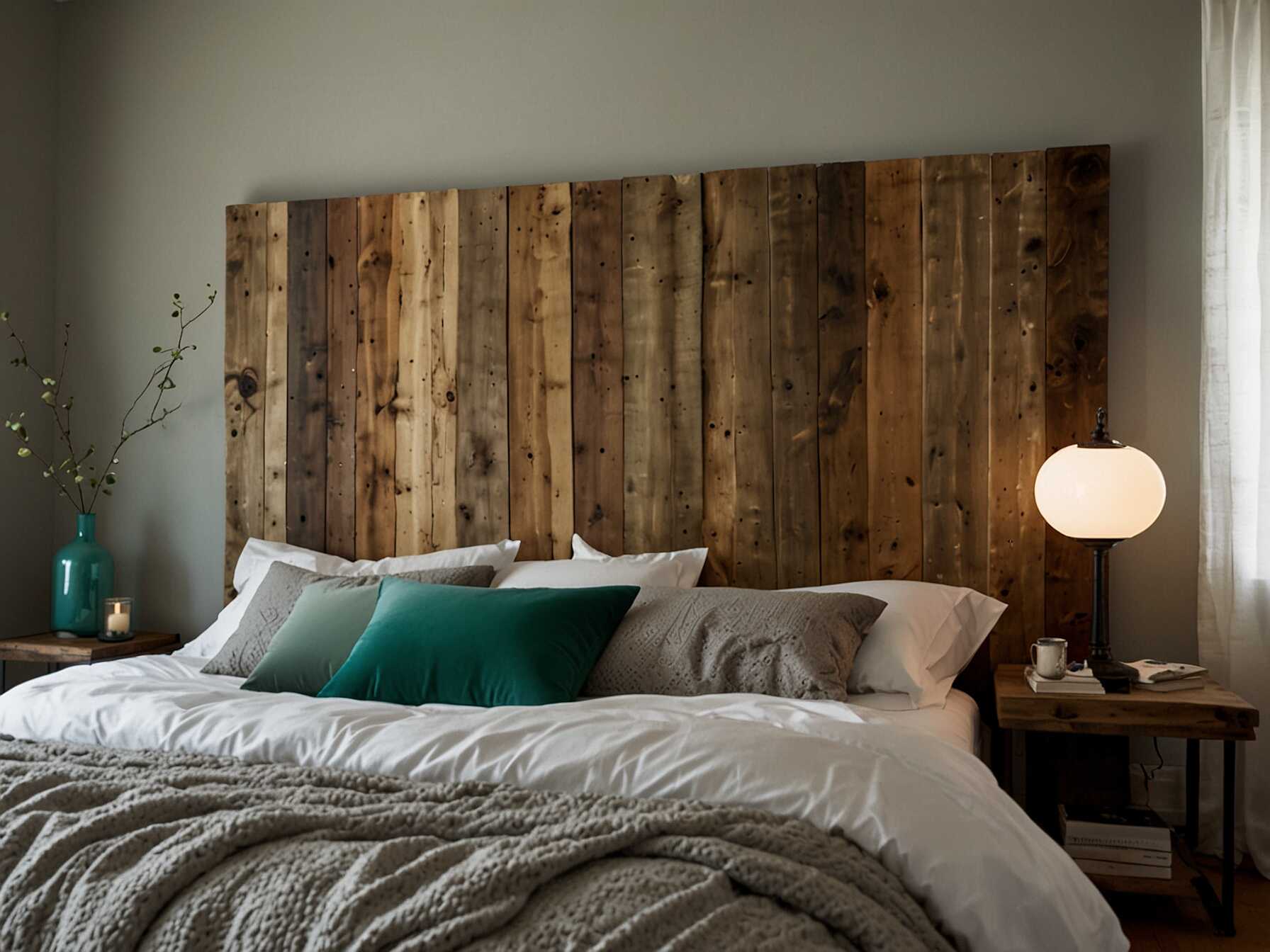 Create a DIY headboard to add a personal touch to your bedroom. Use reclaimed wood, fabric, or paint to craft a unique piece. It becomes a focal point and adds character.  