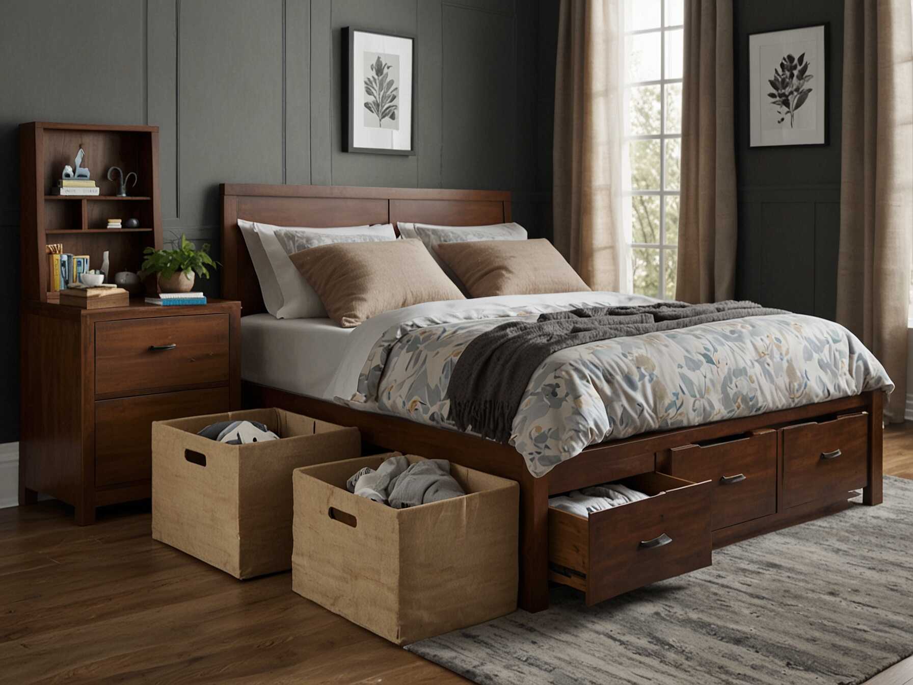 Maximize space with hidden storage. Use bed frames with drawers, ottomans with storage, or shelves with baskets. Keep your bedroom clutter-free.  