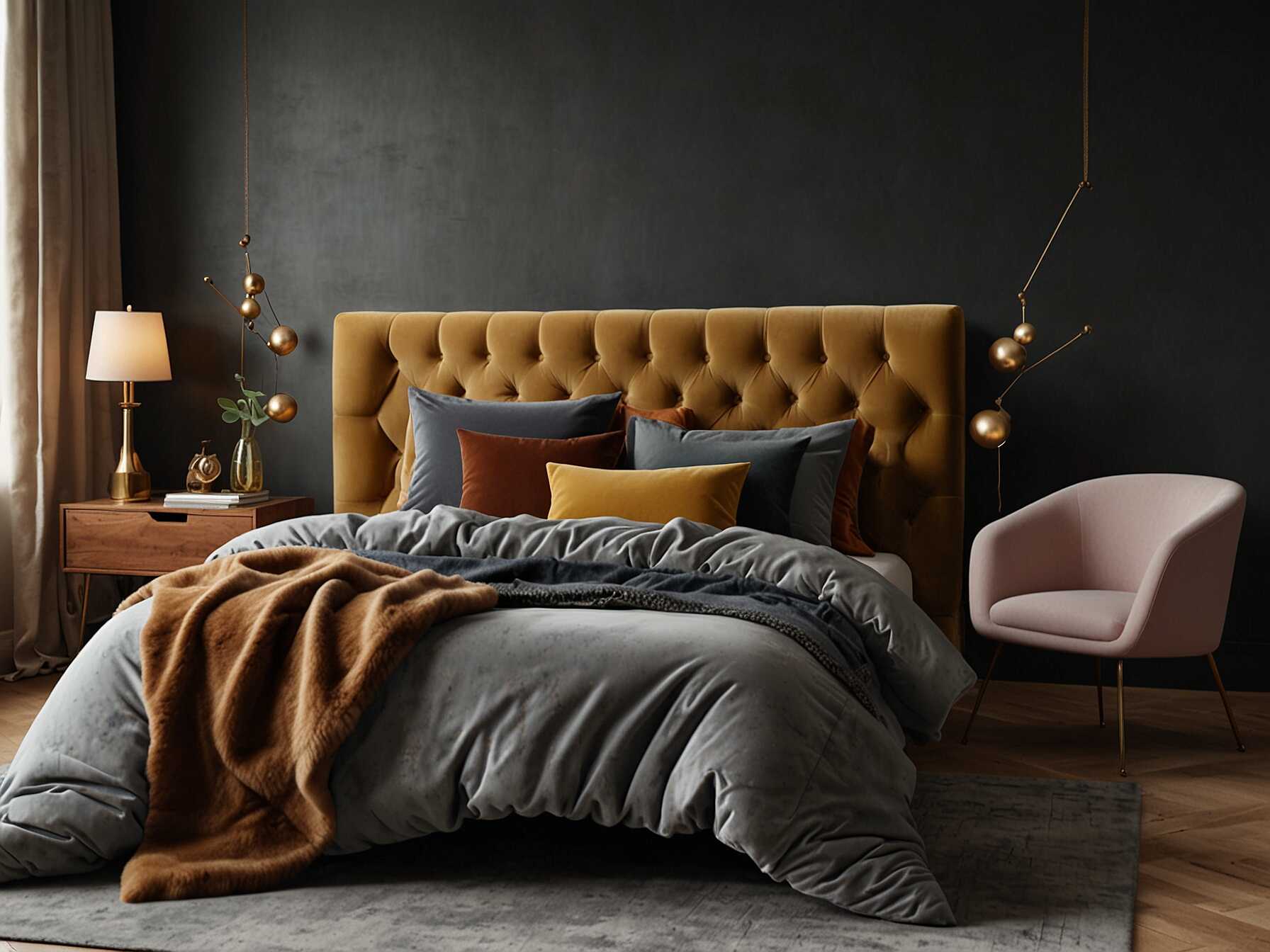 Mix different textures in your bedroom decor. Combine soft fabrics like velvet and wool with hard materials like wood and metal. It adds depth and interest to the room.  