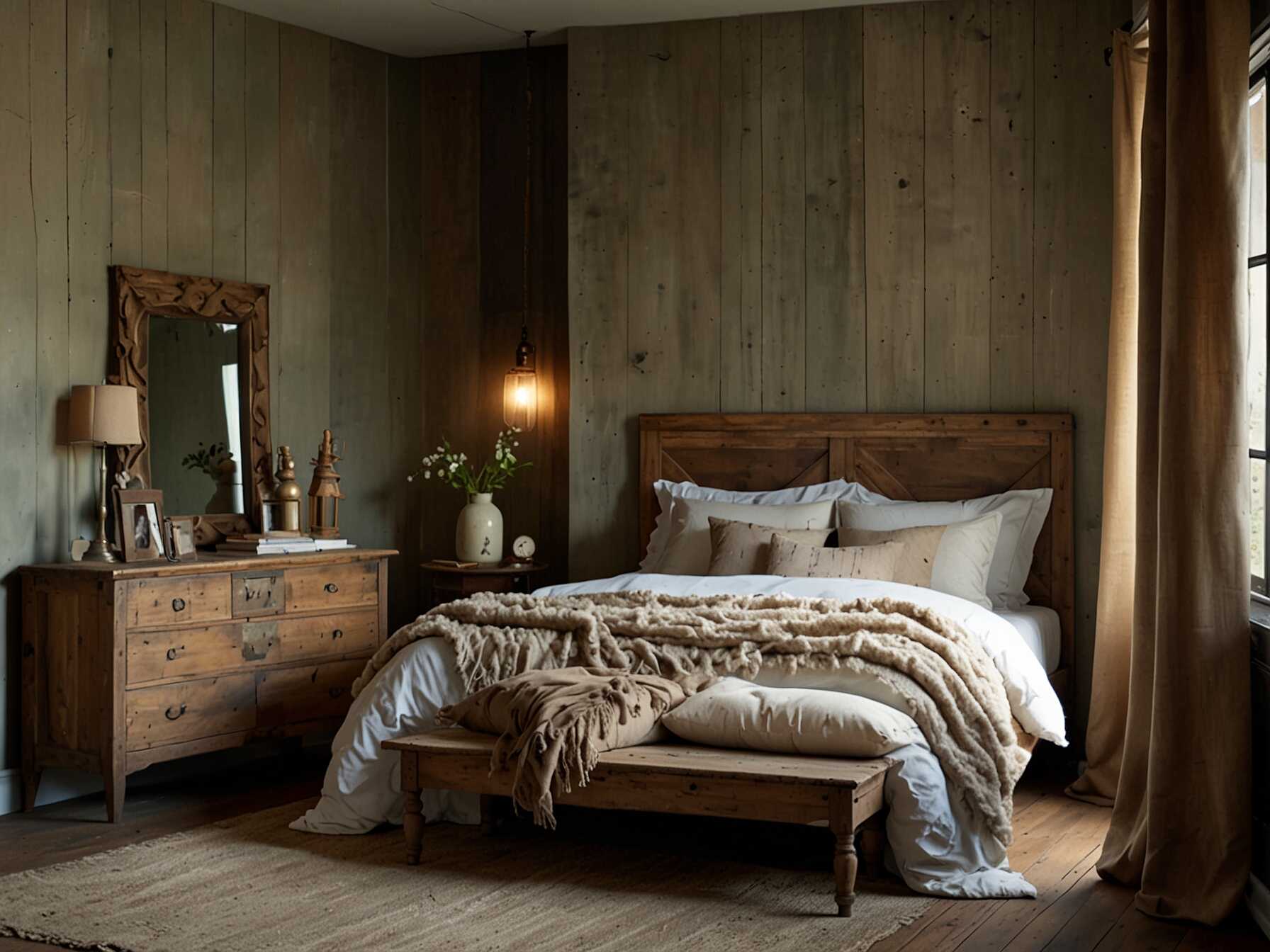 Add rustic charm to your bedroom with vintage furniture and decor. Use distressed wood, metal accents, and cozy textiles. It creates a warm and homey feel.  