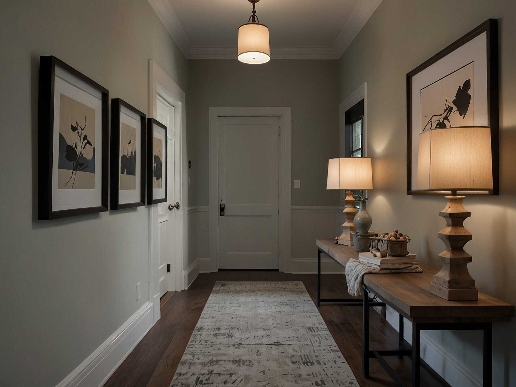 Coordinate colors between your hallway and adjacent rooms. This creates a seamless flow and feels cohesive. Soft, neutral tones work well for this.  