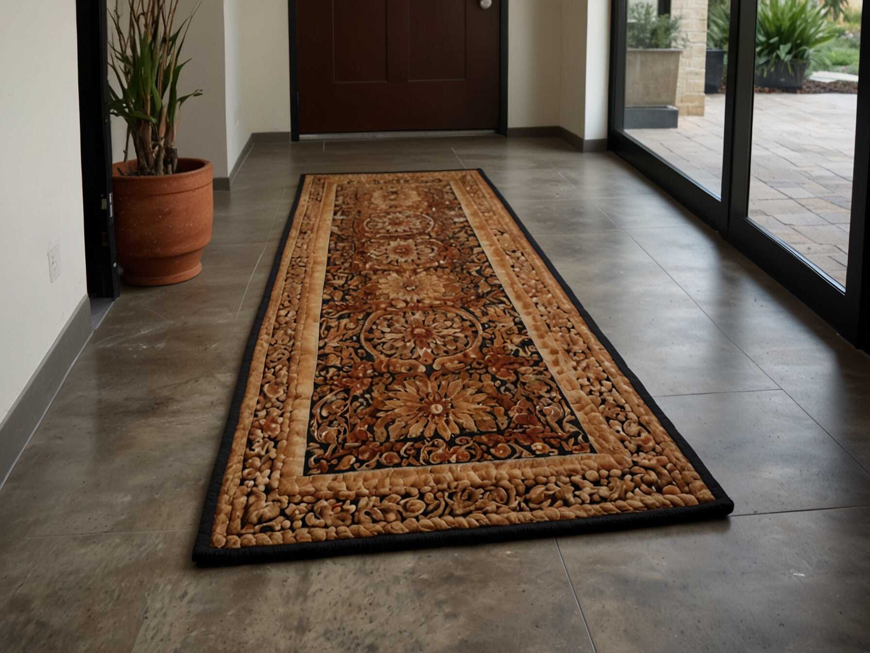 Use decorative mats at the entrance and along the hallway. They add personality and protect the flooring. Choose mats that match your overall decor.  