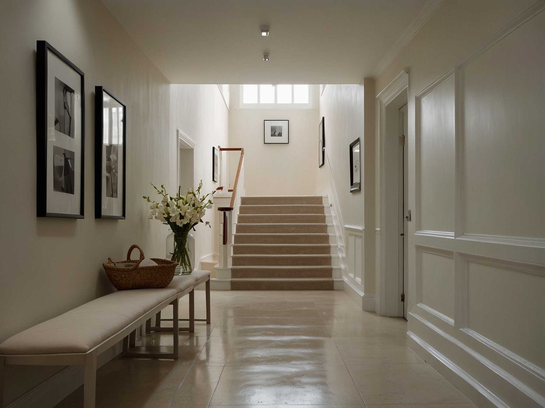 Use light colors to make your hallway feel larger and brighter. Whites, creams, and light pastels work well. They make the space feel open and airy.  