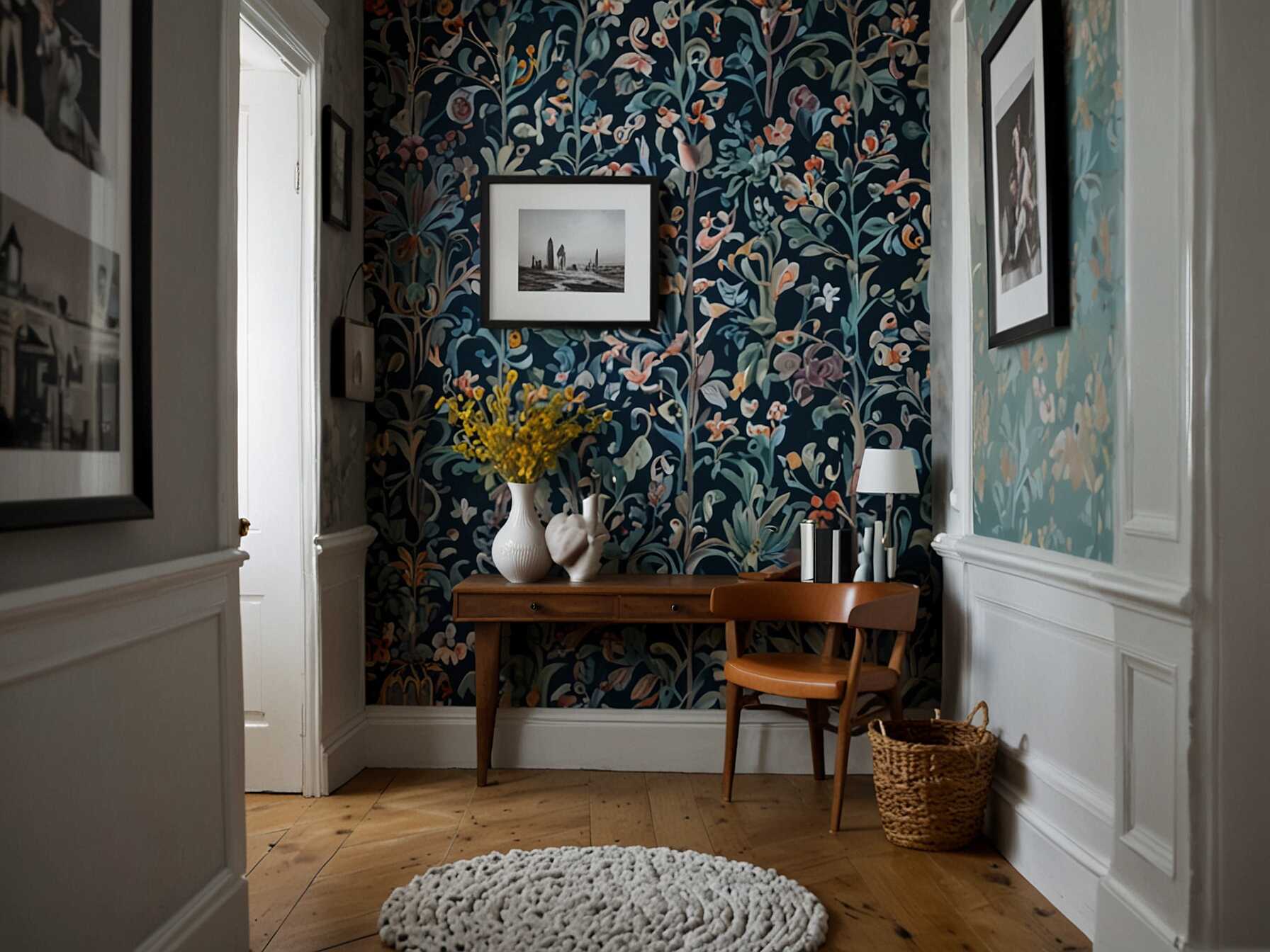 Wallpaper can add personality to your hallway. Pick patterns or textures that blend with your home’s style. It’s a simple way to make a big impact.  