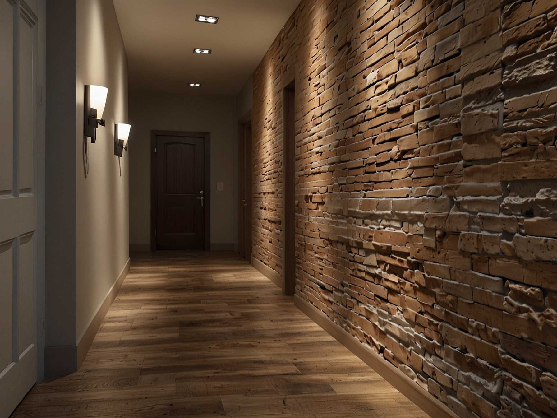 Add texture to your hallway walls. Options like wood paneling or exposed brick can add depth to the space. They make your hallway more interesting and cozy.  