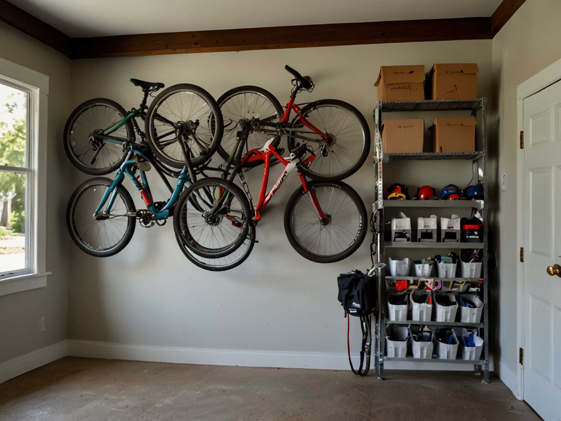 Maximize garage space by adding bike racks. Keep bikes off the floor and organized. It’s easy to access your bikes and maintain a clutter-free garage.  