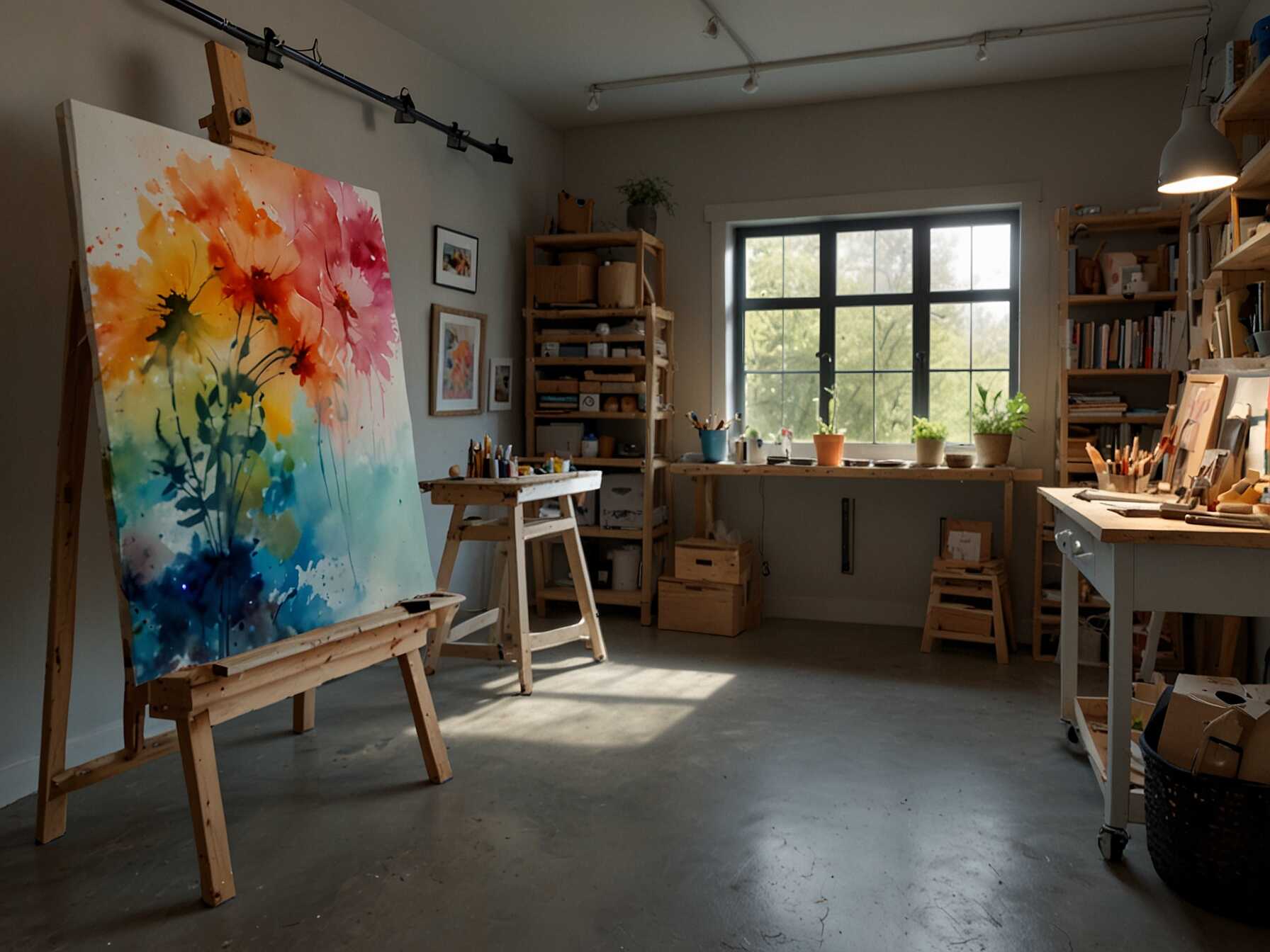 Create an inspiring art studio in your garage. Set up easels, shelves for materials, and good lighting. You’ll have a special place to let your creativity flow.  