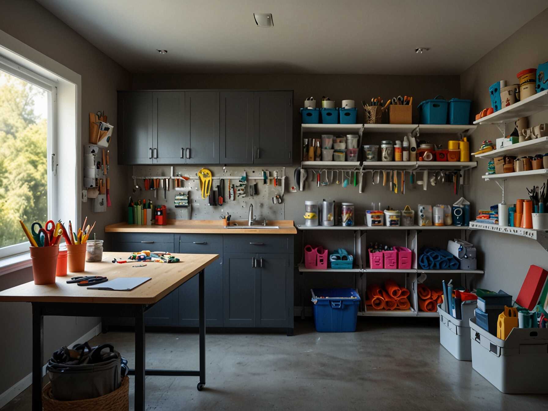 Turn your garage into a bright and organized craft room. Set up tables, storage bins, and racks for supplies. It becomes a perfect place to work on your projects.  