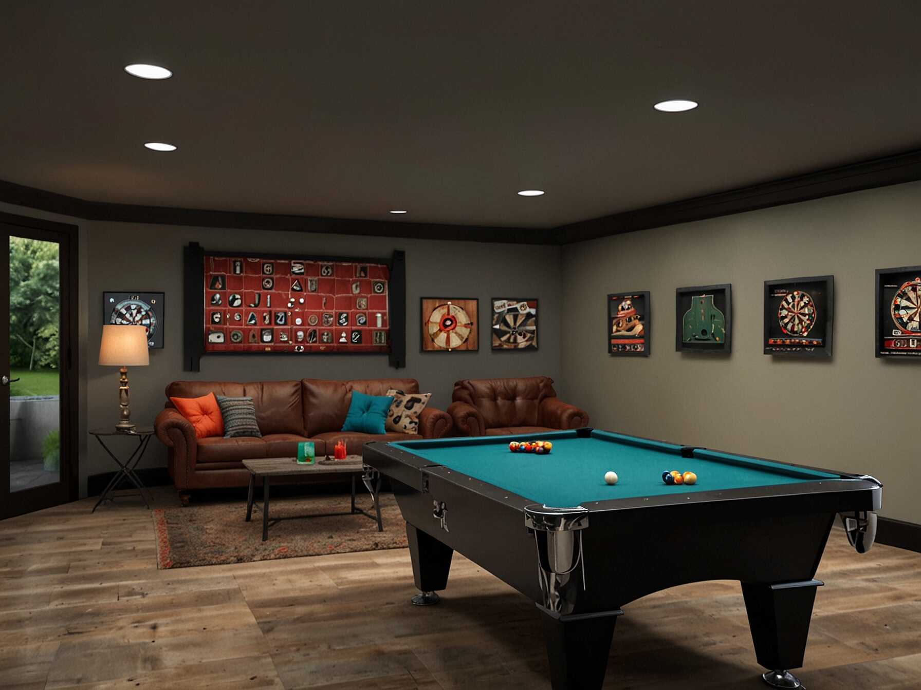 Make a fun game room in your garage. Add a pool table, dartboard, and comfy seating. This creates a cool hangout spot for you and your friends.  