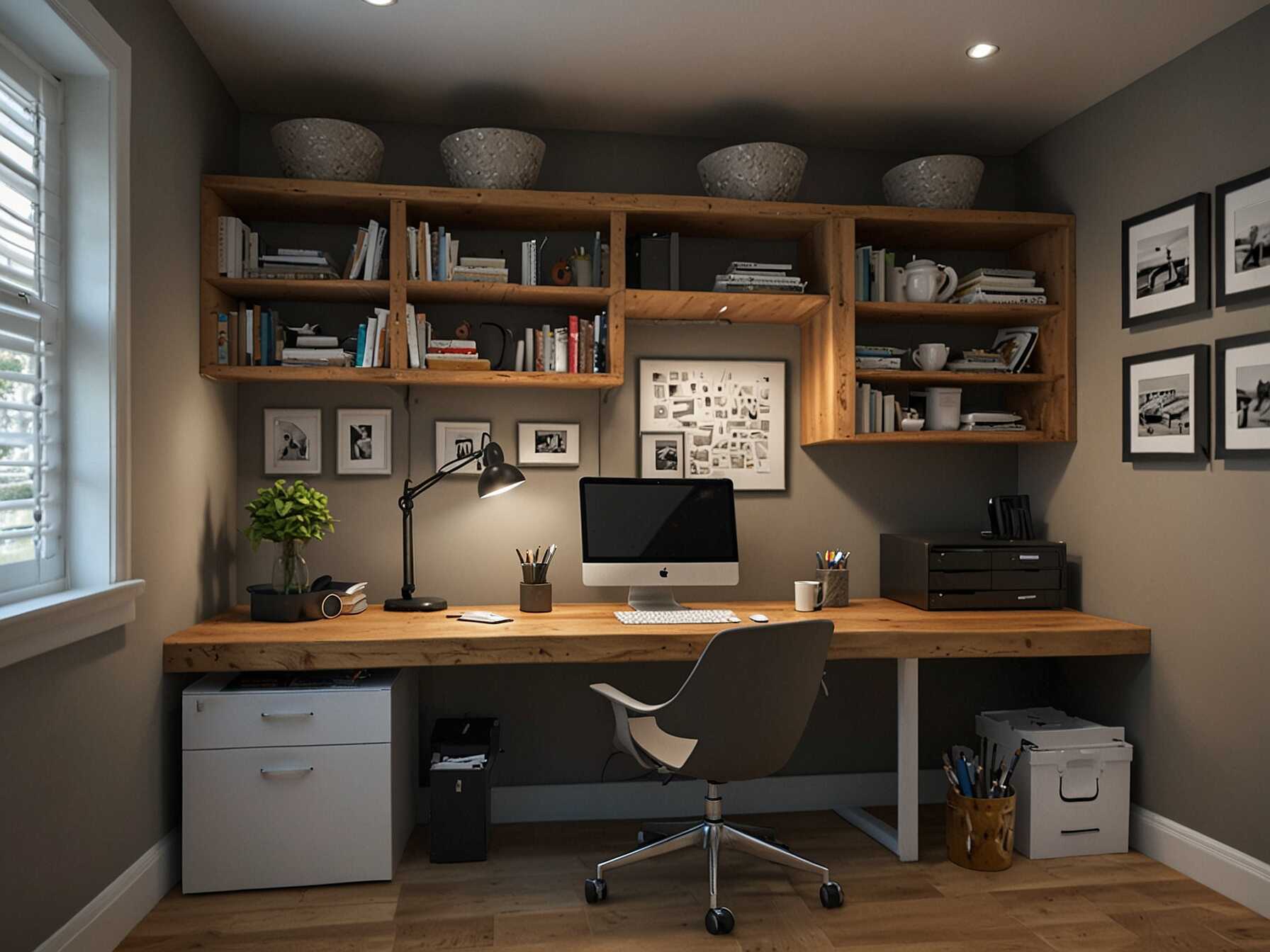 Turn your garage into a quiet and productive home office. Add a desk, chair, and shelves for books and supplies. You get a distraction-free space to work or study.  