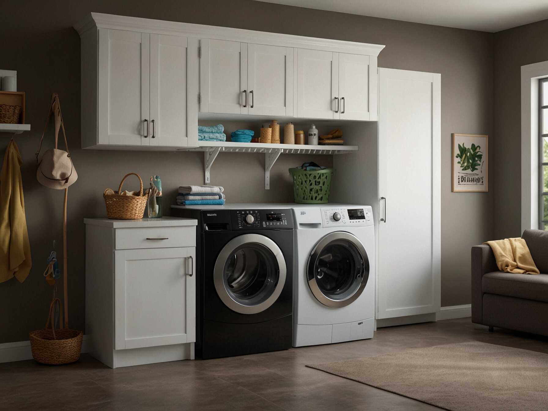 Install a laundry station in your garage. Add a washer, dryer, and a folding table. Keep laundry supplies organized in cabinets, making laundry day efficient and stress-free.  