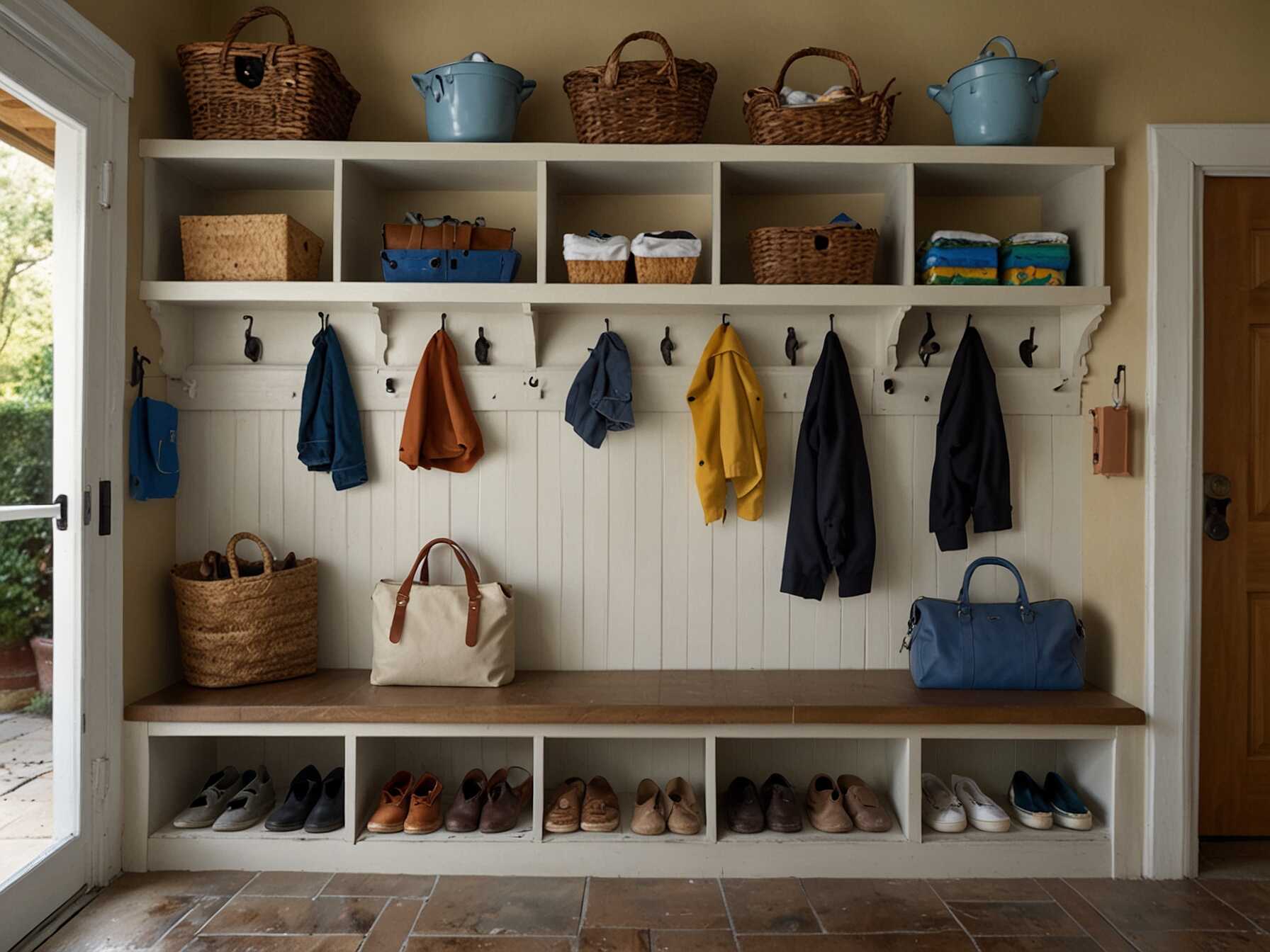 Turn part of your garage into a mudroom. Add benches, hooks for coats, and cubbies for shoes. It keeps the mess out of your home and keeps everything in one place.  