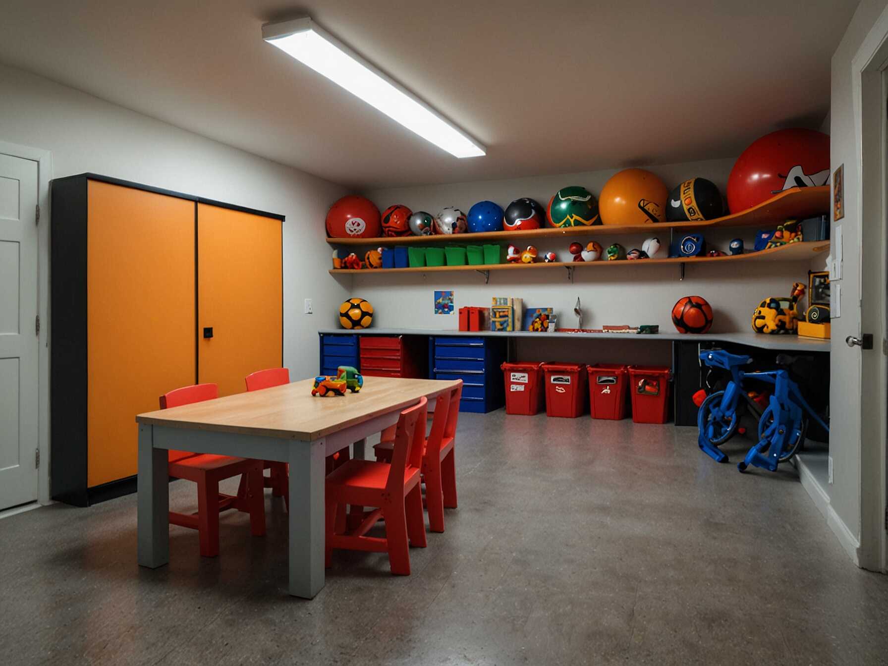 Convert your garage into a play area for kids. Add soft flooring, shelves for toys, and a small table. It becomes a safe, dedicated space for kids to play.  