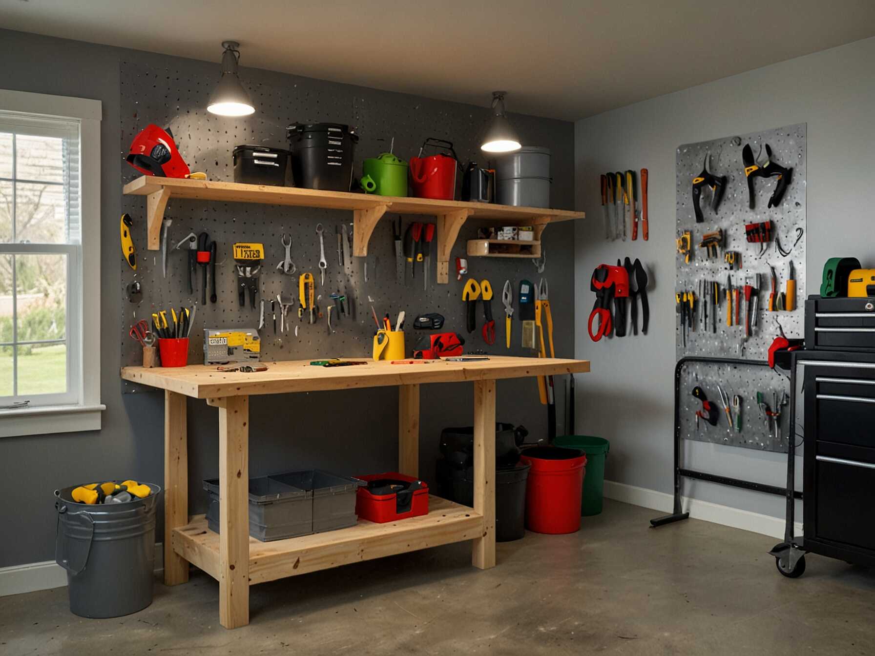 Create a dedicated work area with a sturdy workbench. Add pegboards and tool racks for easy access. This setup makes DIY projects and repairs a breeze, all within your garage.  