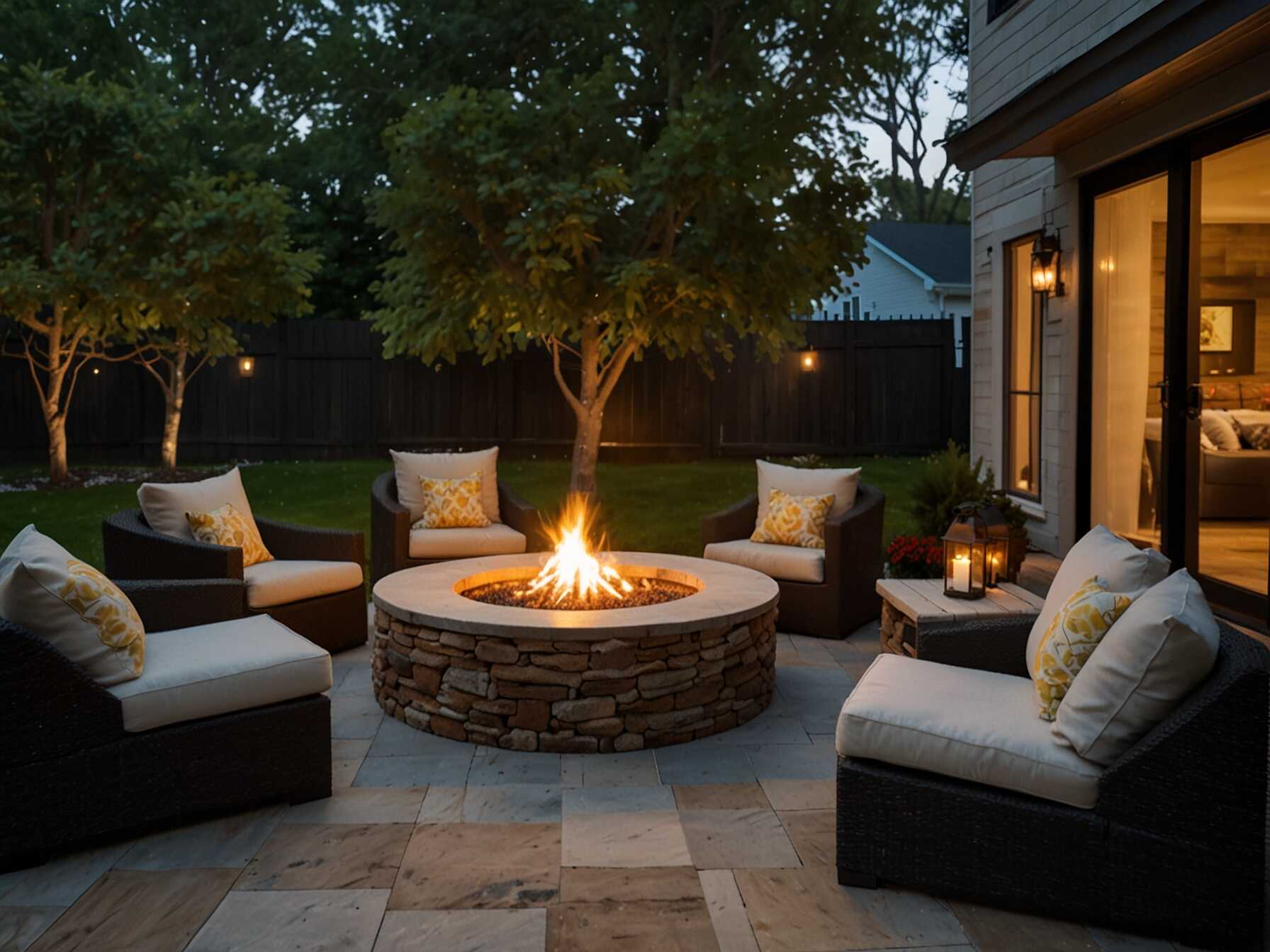 Make your patio a place to gather by installing a fire pit. Surround it with comfortable chairs. Keep a basket of blankets nearby for cooler evenings.  