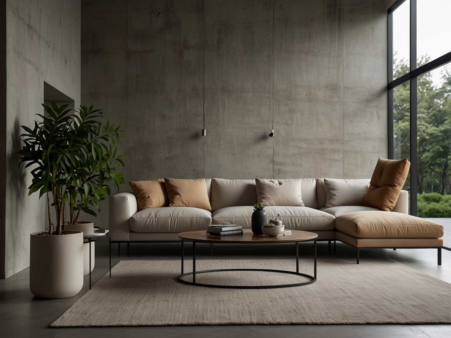 Go for a modern minimalist look with sleek furniture and neutral colors. Use clean lines and simple design. Add a few green plants to bring in a touch of nature.  