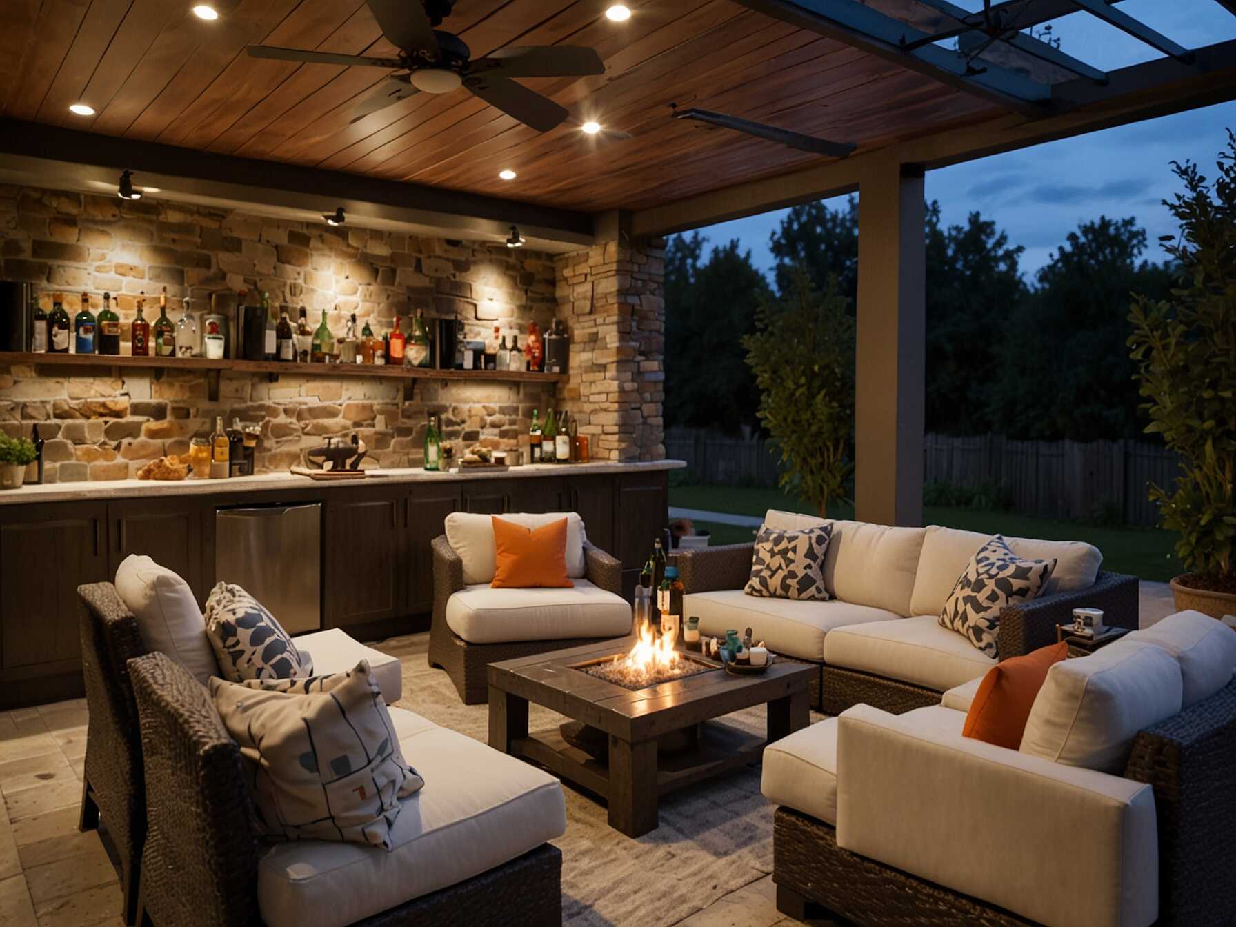 Make your patio a sports lovers dream with a TV and comfortable seating. Set up a mini-bar for snacks and drinks. Add some team-themed decorations.  