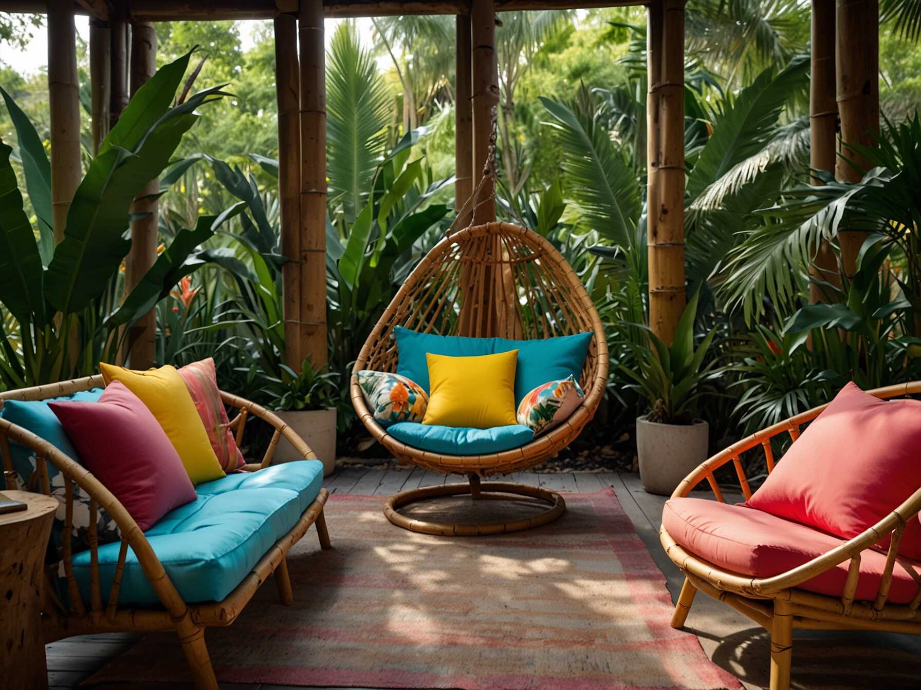 Create a tropical paradise with vibrant colors and exotic plants. Use bamboo furniture and add colorful cushions. Hang a hammock for the ultimate relaxation.  