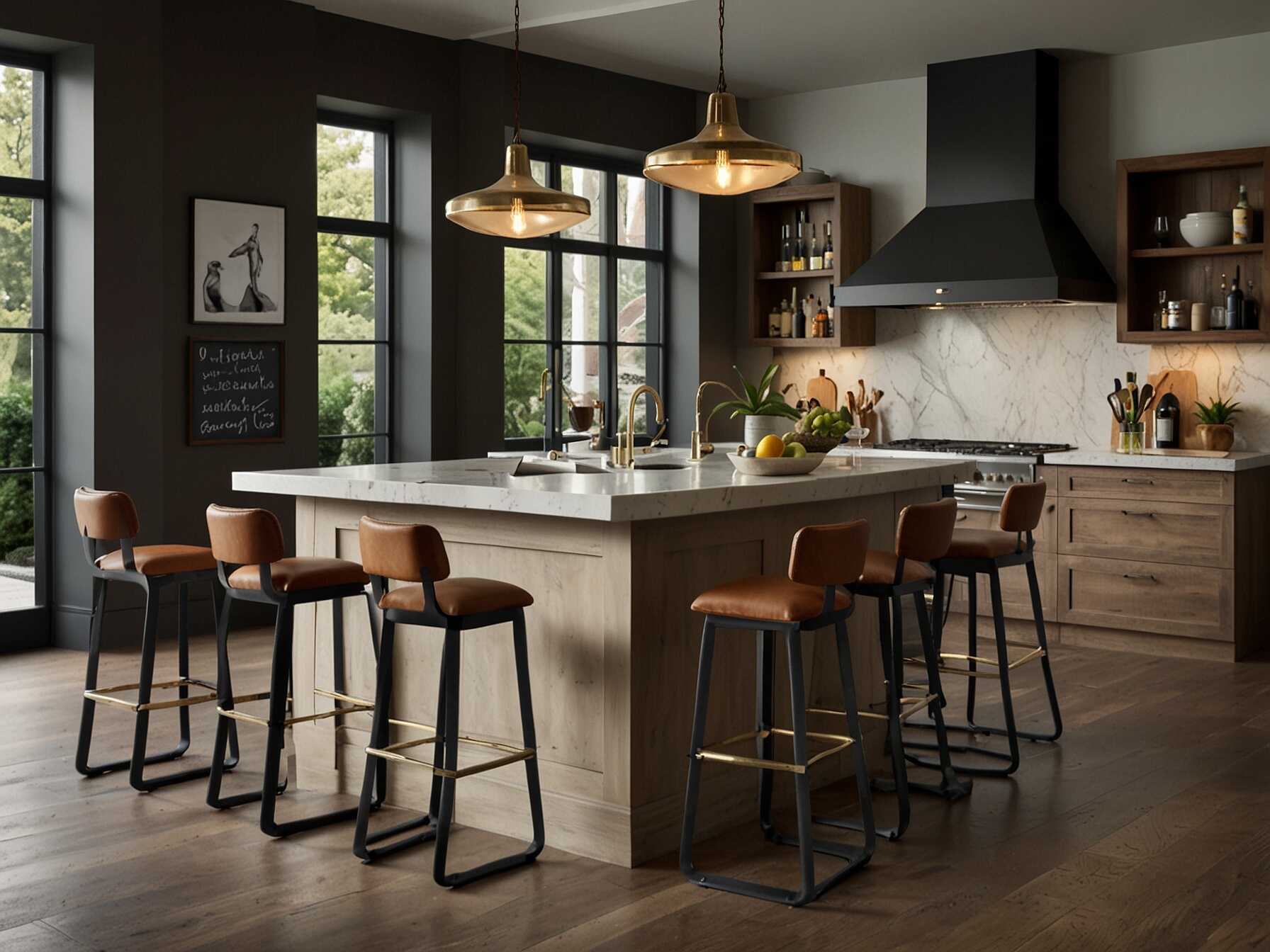 Add bar seating to your kitchen island or counter. This creates a casual dining area. Choose stylish bar stools that complement your kitchen design.  