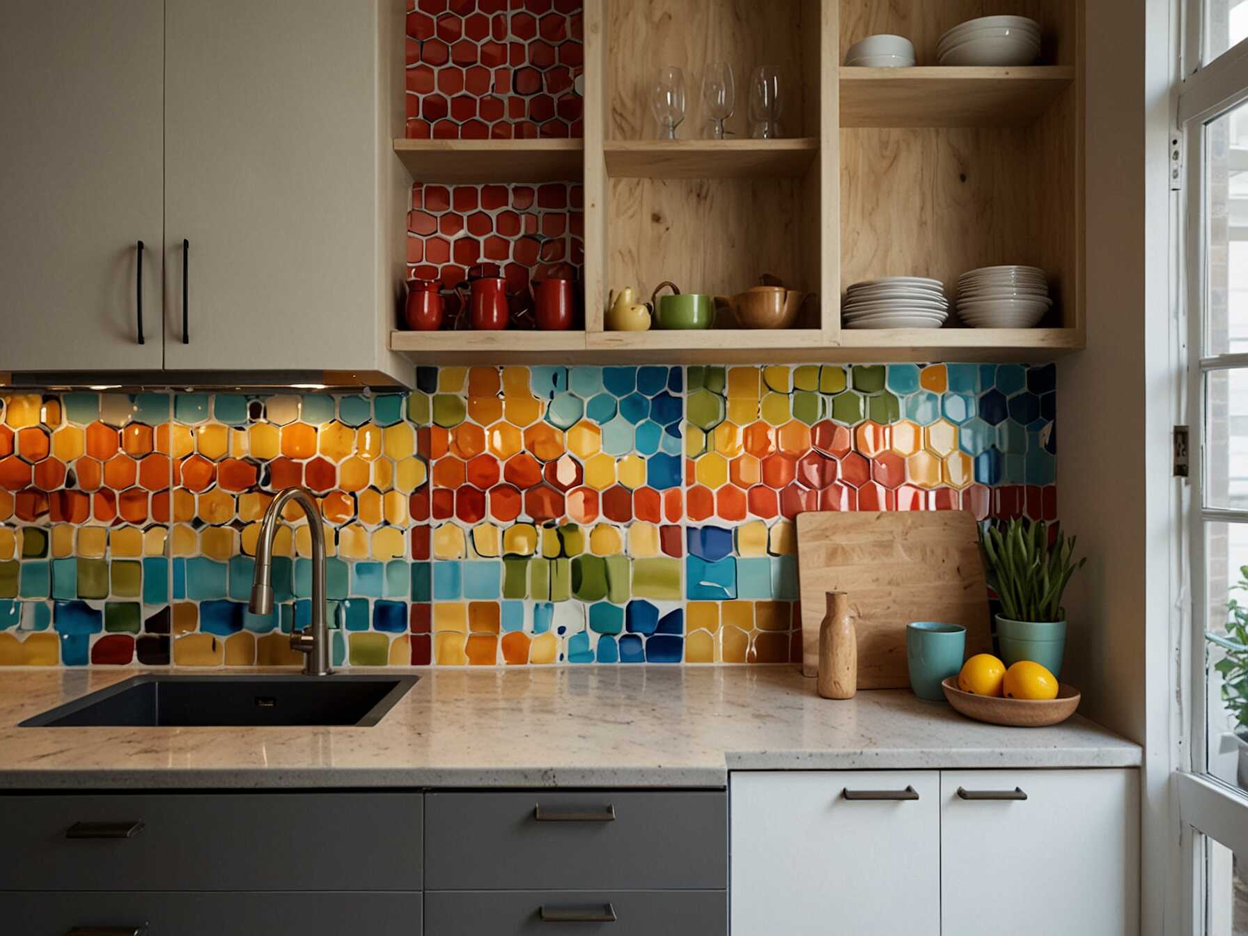 Add a colorful backsplash to your kitchen. It is an easy way to introduce color and make your kitchen stand out. You can choose tiles in bright shades or even a fun pattern.  