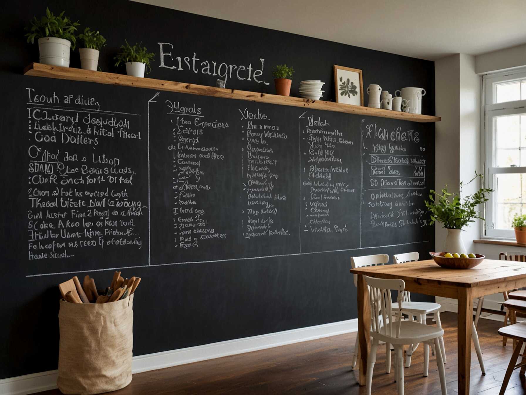 Paint a section of your kitchen wall with chalkboard paint. This makes a fun and functional space for notes and doodles. It’s great for families and busy cooks.  