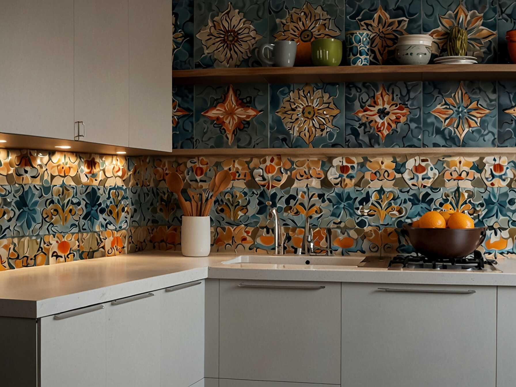 Choose decorative backsplash tiles with interesting patterns or textures. This adds character to your kitchen. It’s also a great way to incorporate colors.  