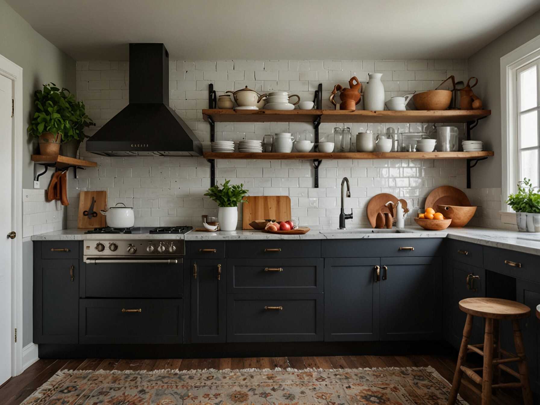 Replace your upper kitchen cabinets with open shelving. This makes the kitchen feel larger and more inviting. Display dishes, glassware, and cookbooks for a personal touch.  