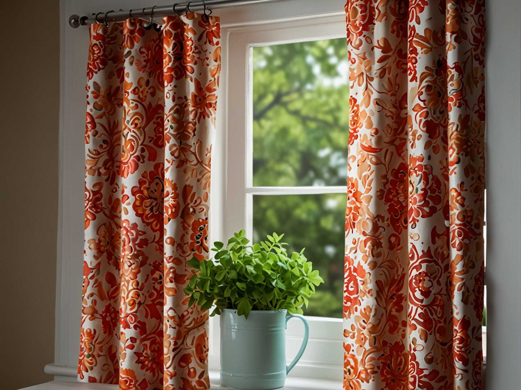 Update your kitchen window treatments with colorful or patterned curtains. This adds a cozy feel. It’s also a quick way to refresh the space.  