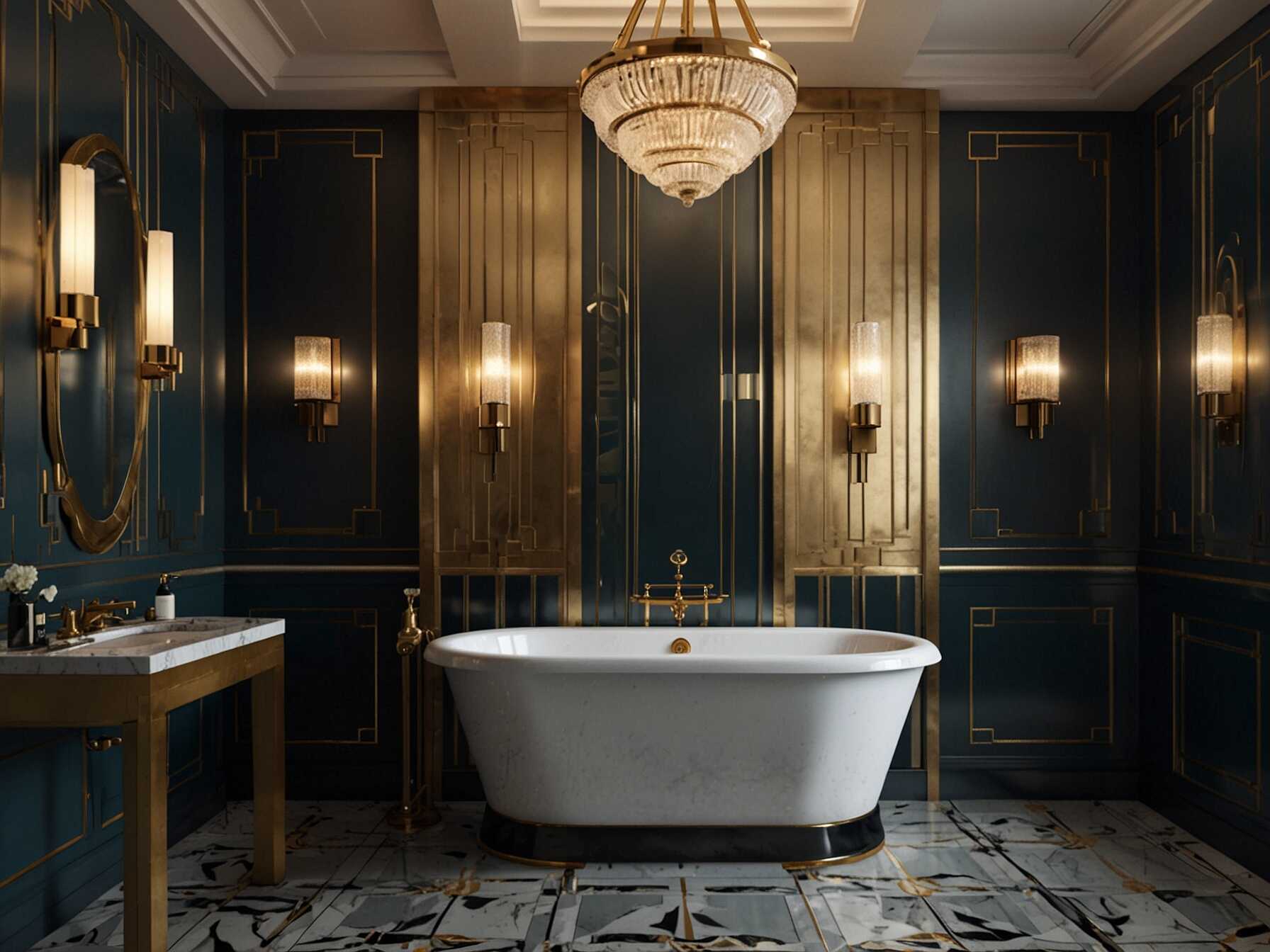 Go for a glamorous look with an Art Deco bathroom. Use geometric patterns, bold colors, and luxurious materials. This style is perfect for those who love a striking and sophisticated look.  