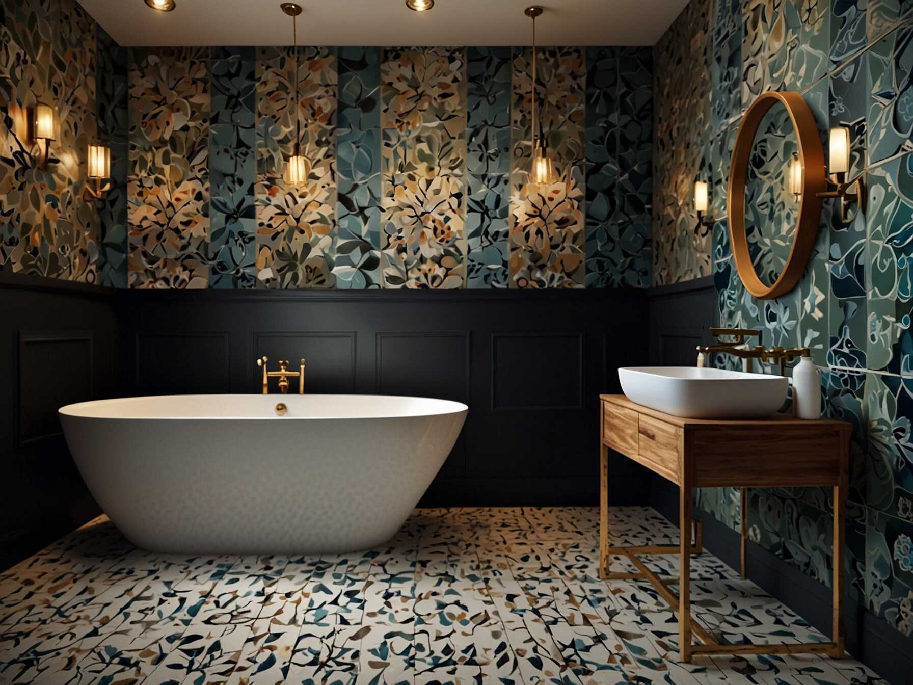 Make a statement with bold patterns. Use patterned tiles, wallpaper, or textiles. This design is great for adding visual interest and personality to your bathroom.  